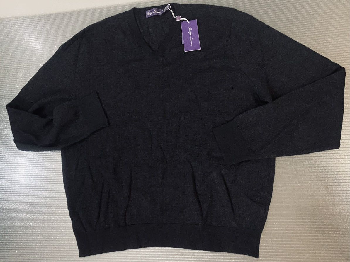 Ralph Lauren Purple Label RL Purple Label 🇮🇹 Black/Purple Check Cashmere V-neck XXL NWT Size US XXL / EU 58 / 5 - 1 Thumbnail