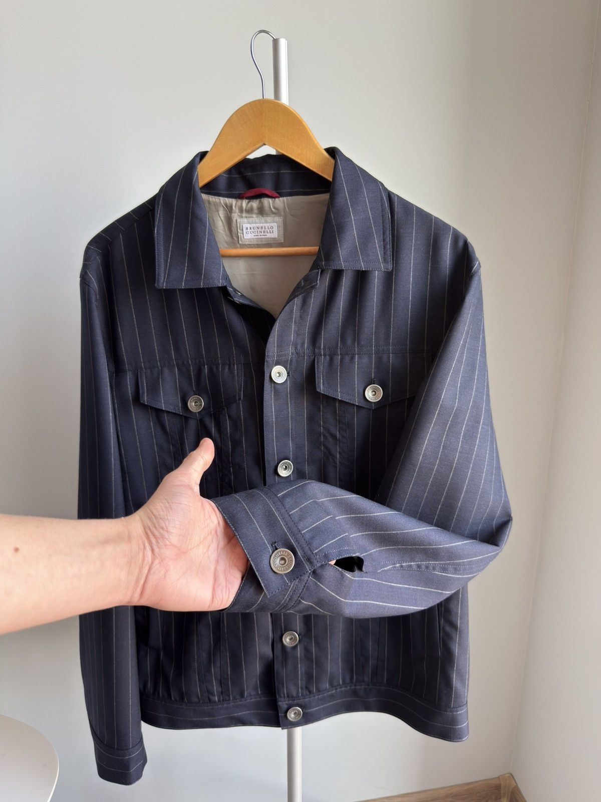 Brunello Cucinelli Brunello Cucinelli Virgin Wool Pinstripe Jacket Size 52 IT Size US L / EU 52-54 / 3 - 10 Thumbnail