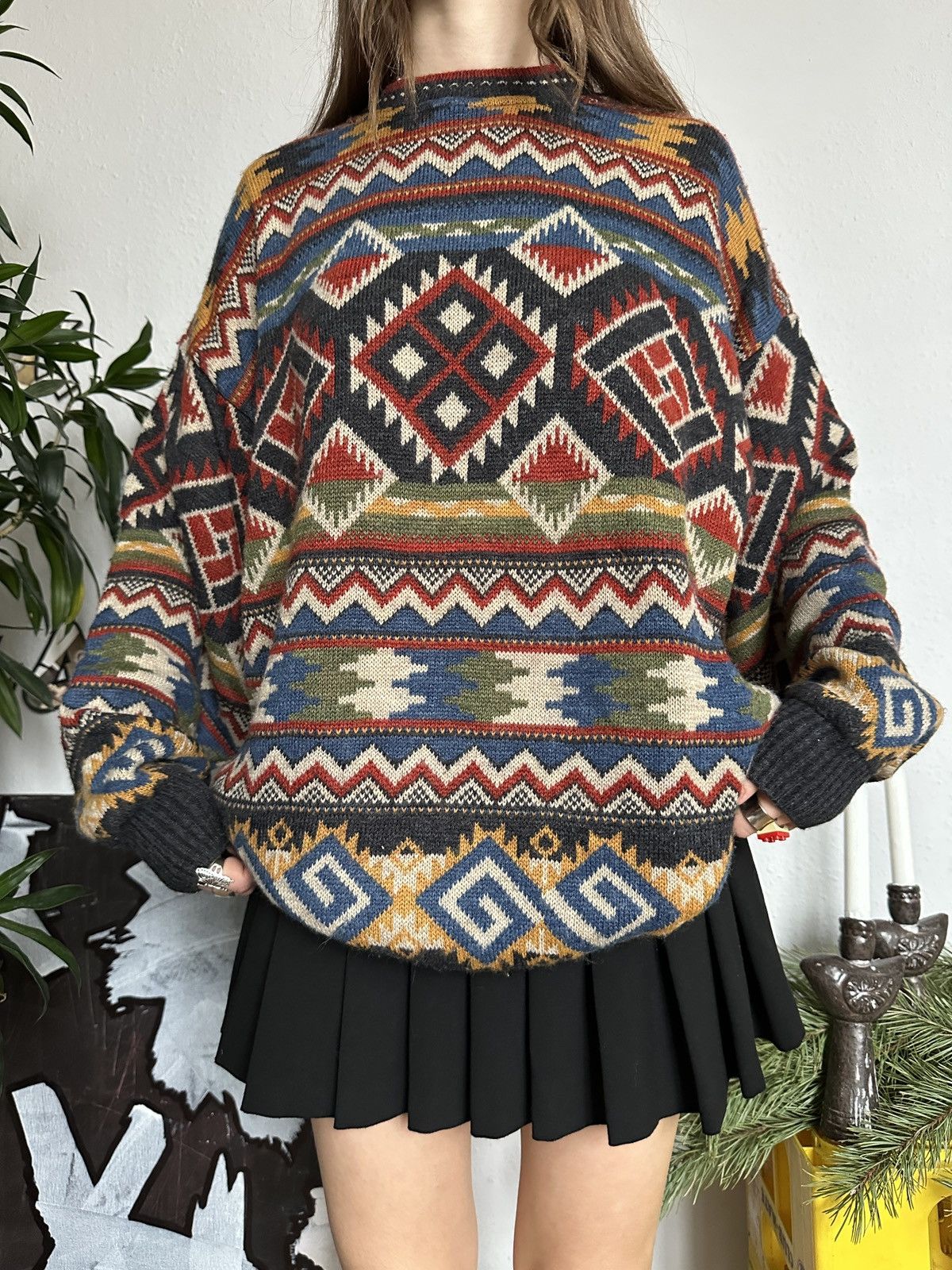 Designer × Vintage Cozy Gilmore girl Vintage Geometric Knit Sweater Size US L / EU 52-54 / 3 - 1 Thumbnail