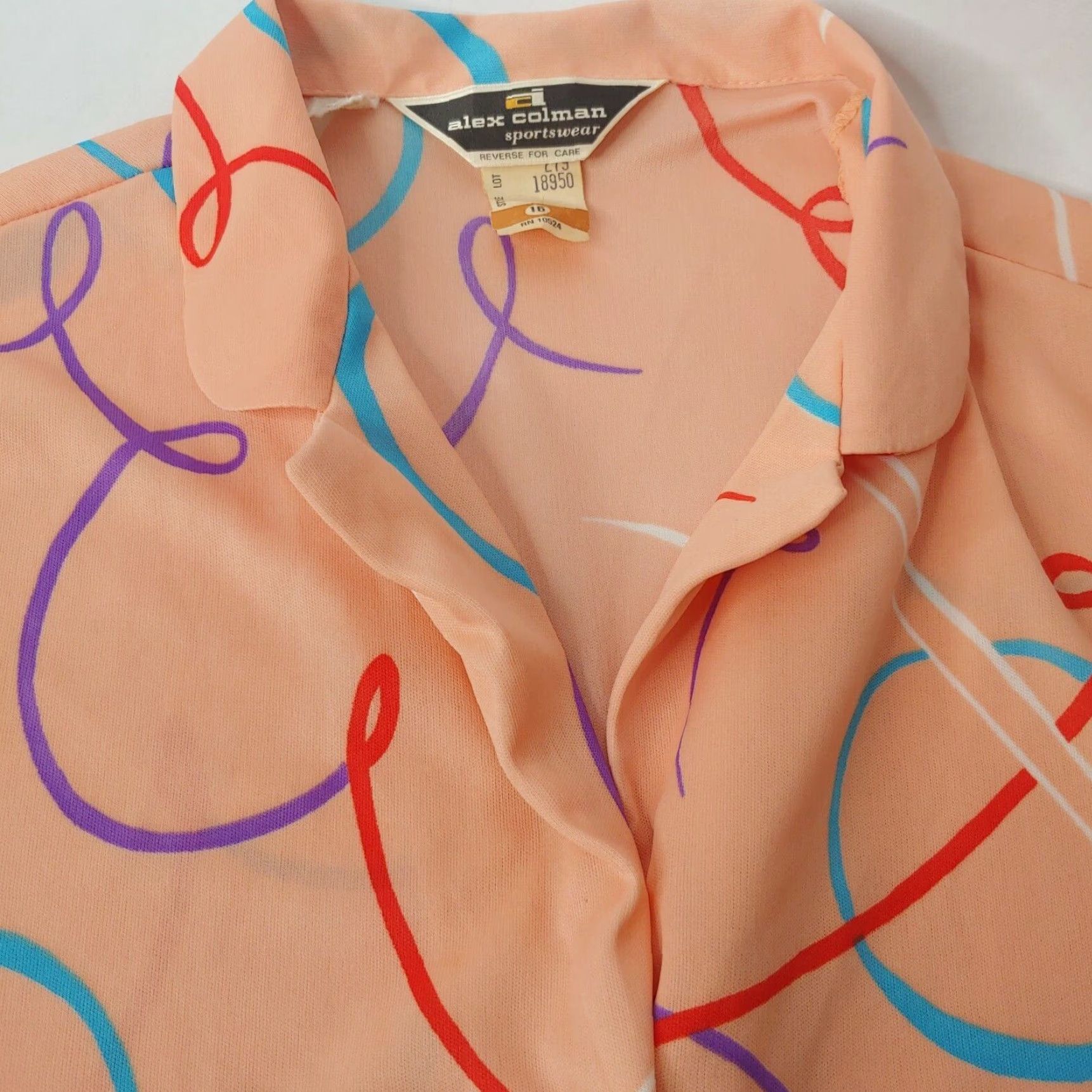 Vintage VINTAGE Blouse Shirt Womens 16 Peach Geometric Disco 1970s 1980s Blouse Size XXL / US 16-18 / IT 52-54 - 6 Thumbnail