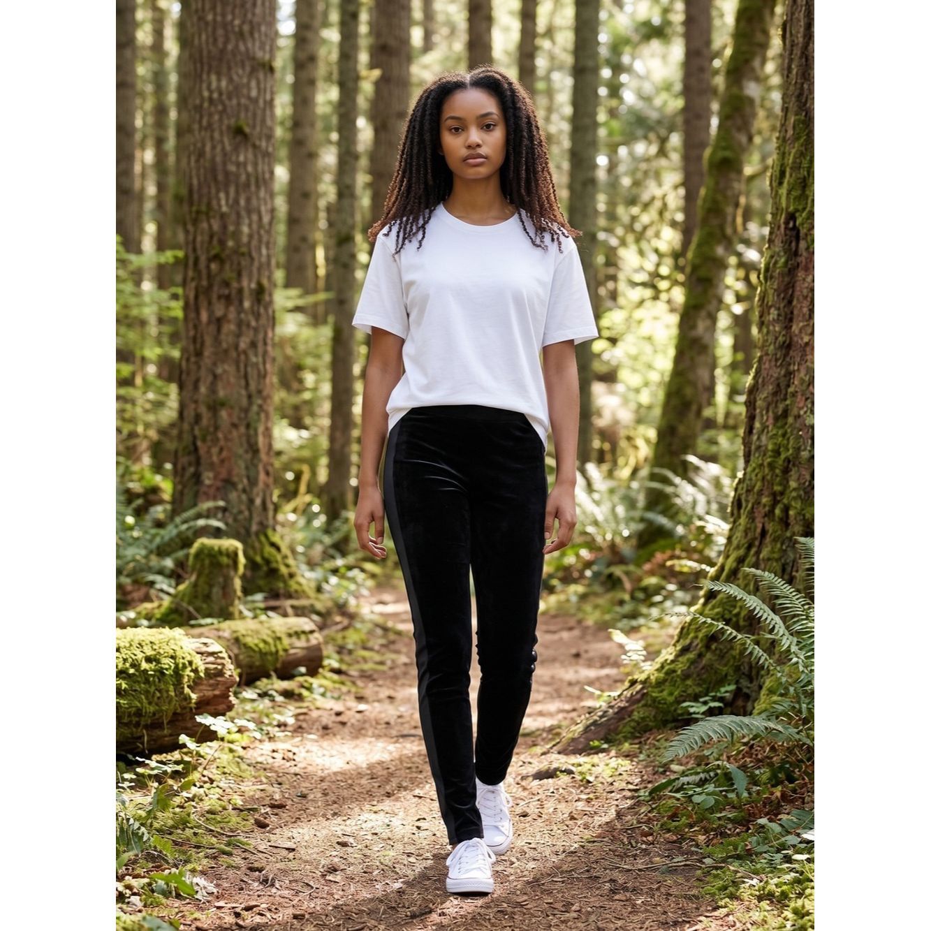Bar III Bar III Black Velvet High Waist Leggings With Side Stripes Size 32" / US 10 / IT 46 - 1 Thumbnail