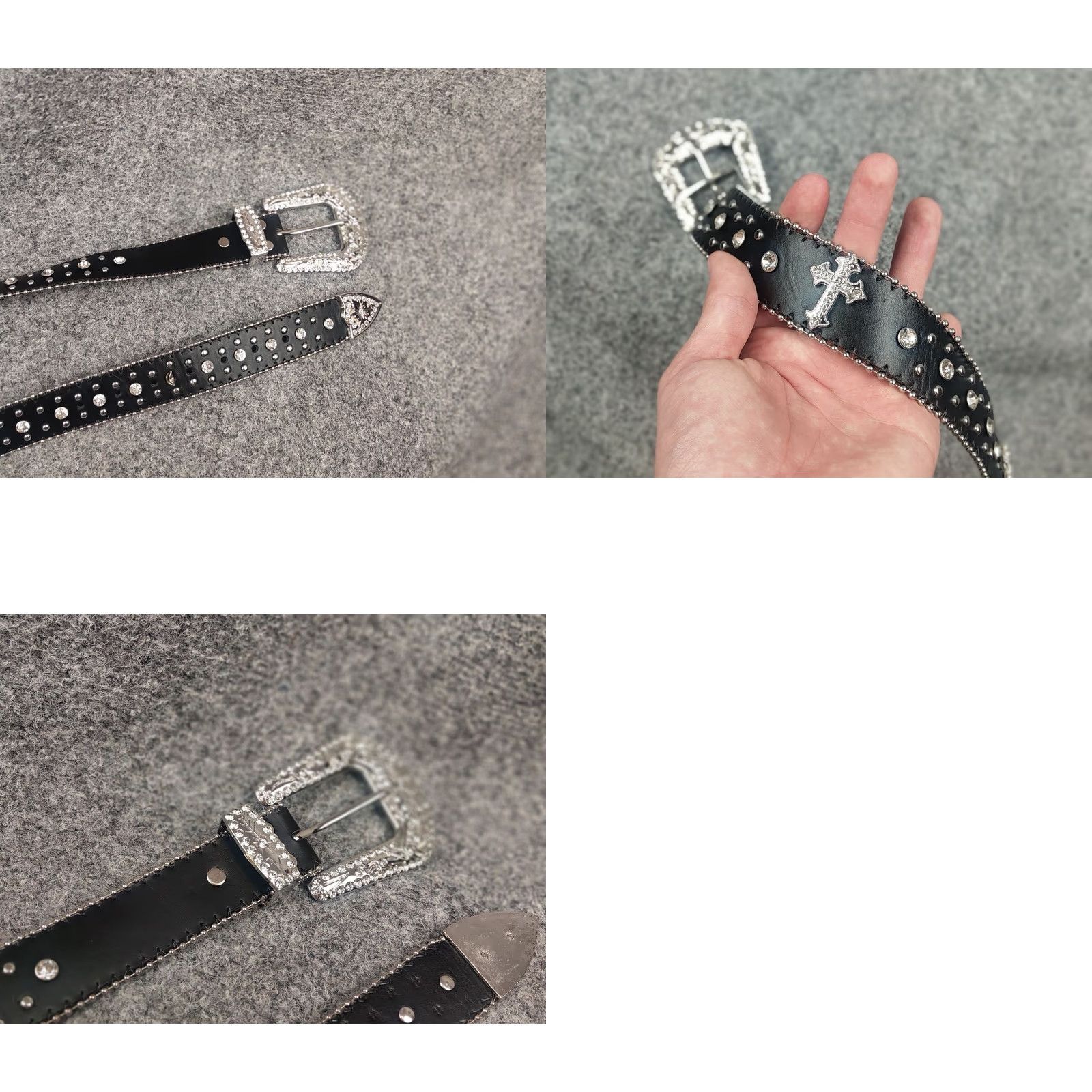 Vintage Vintage BB. Simon Style Belt Black Leather Y2K Men Belt One Size XS Black Leather Studded Buckle Rhinestone Vintage 90s Hip Hop Western Belt Mens Size ONE SIZE - 9 Thumbnail