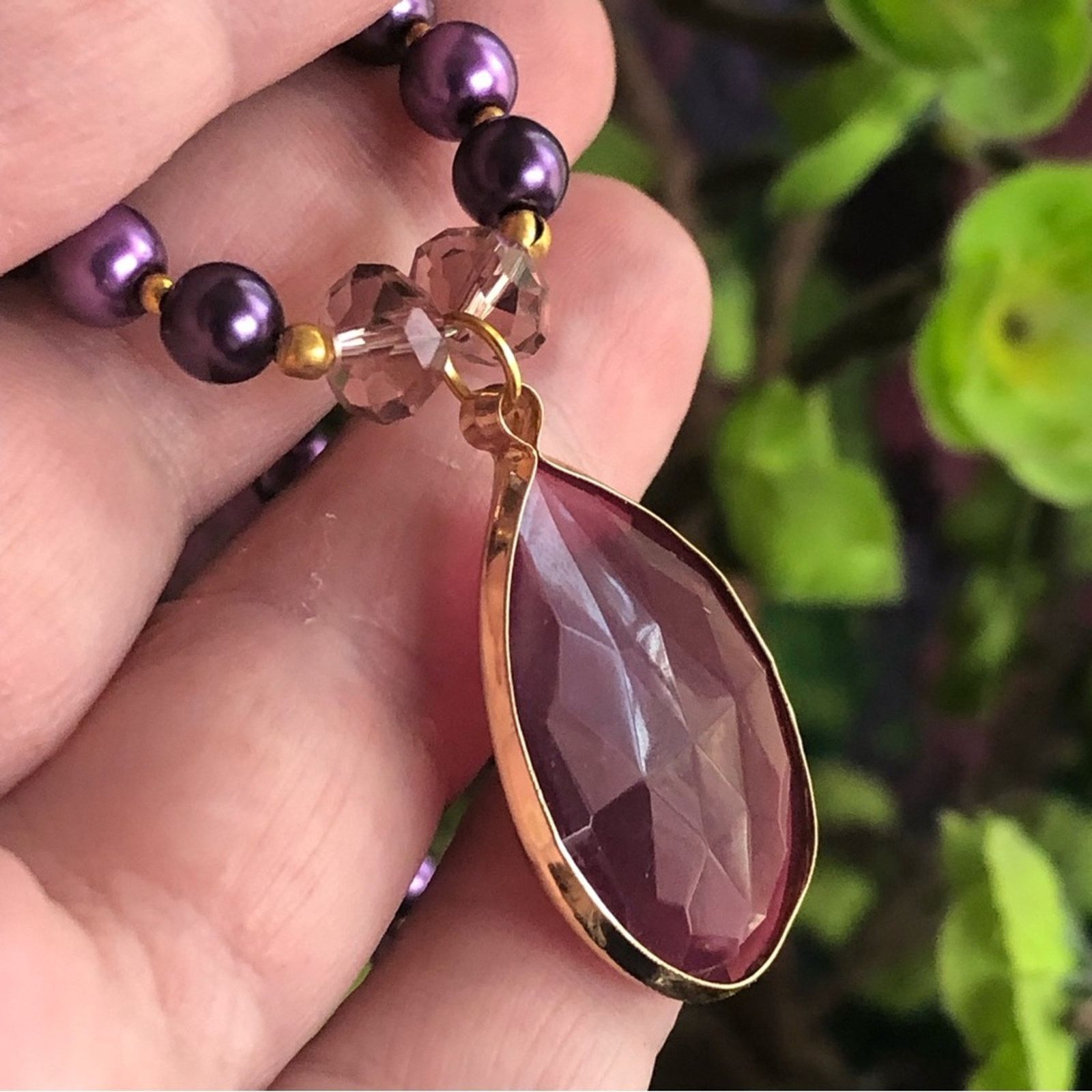 Handmade Handcrafted repurpose framed purple raindrop Pearl necklace Size ONE SIZE - 3 Thumbnail