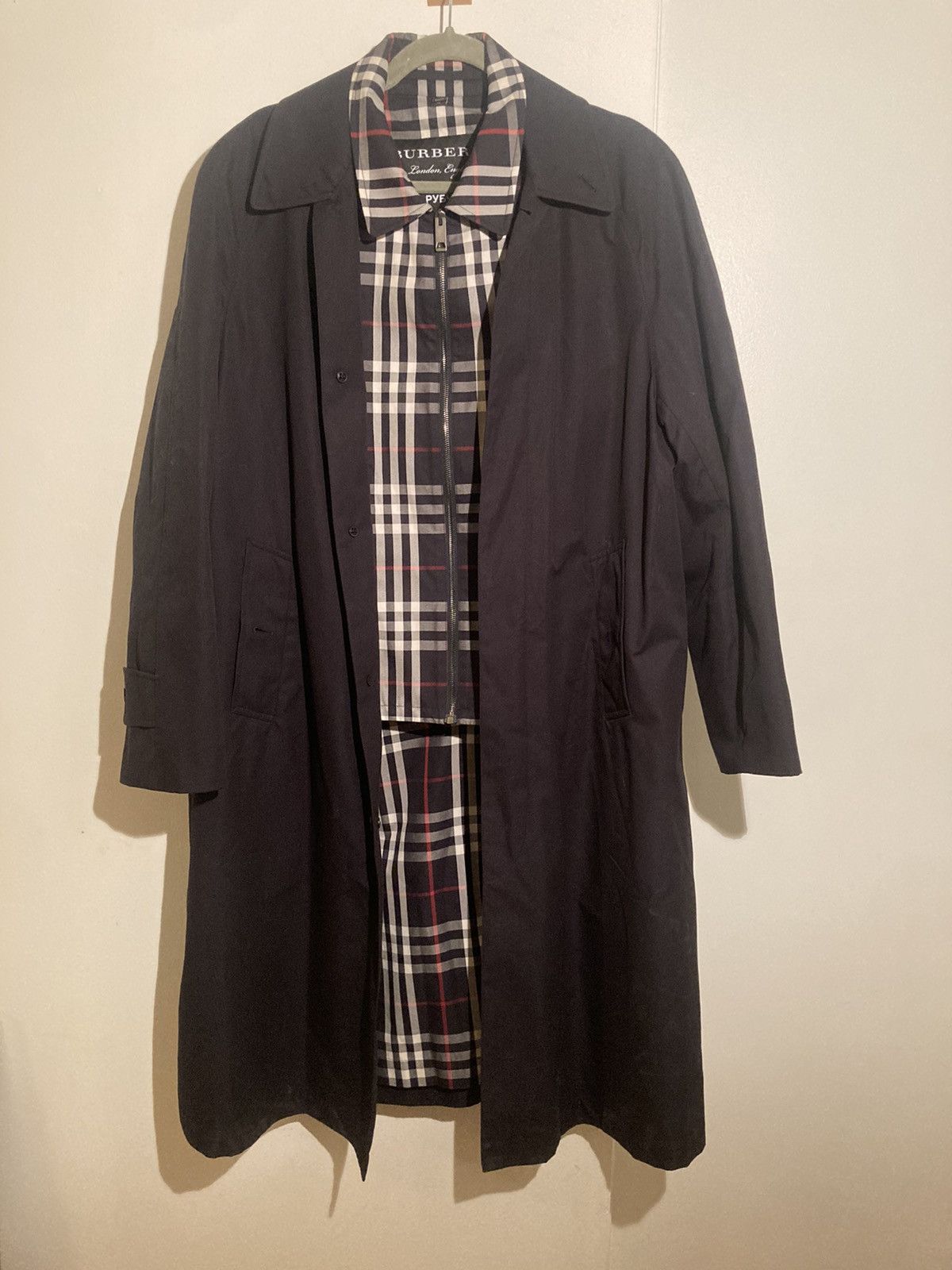 image of Burberry Gosha Double Layer Trench Coat in Black, Men's (Size Small)