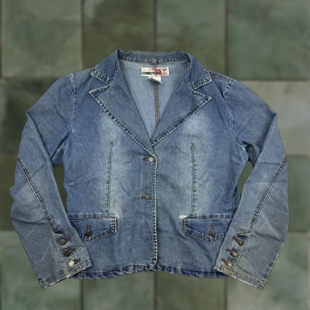 Denime VINTAGE Connection 18 Denim Jacket Women's M Blue Hipster 90s Y2K Grunge Punk Jacket Womens Medium Blue Hipster 90s Y2K Fashion Size M / US 6-8 / IT 42-44 - 1 Thumbnail