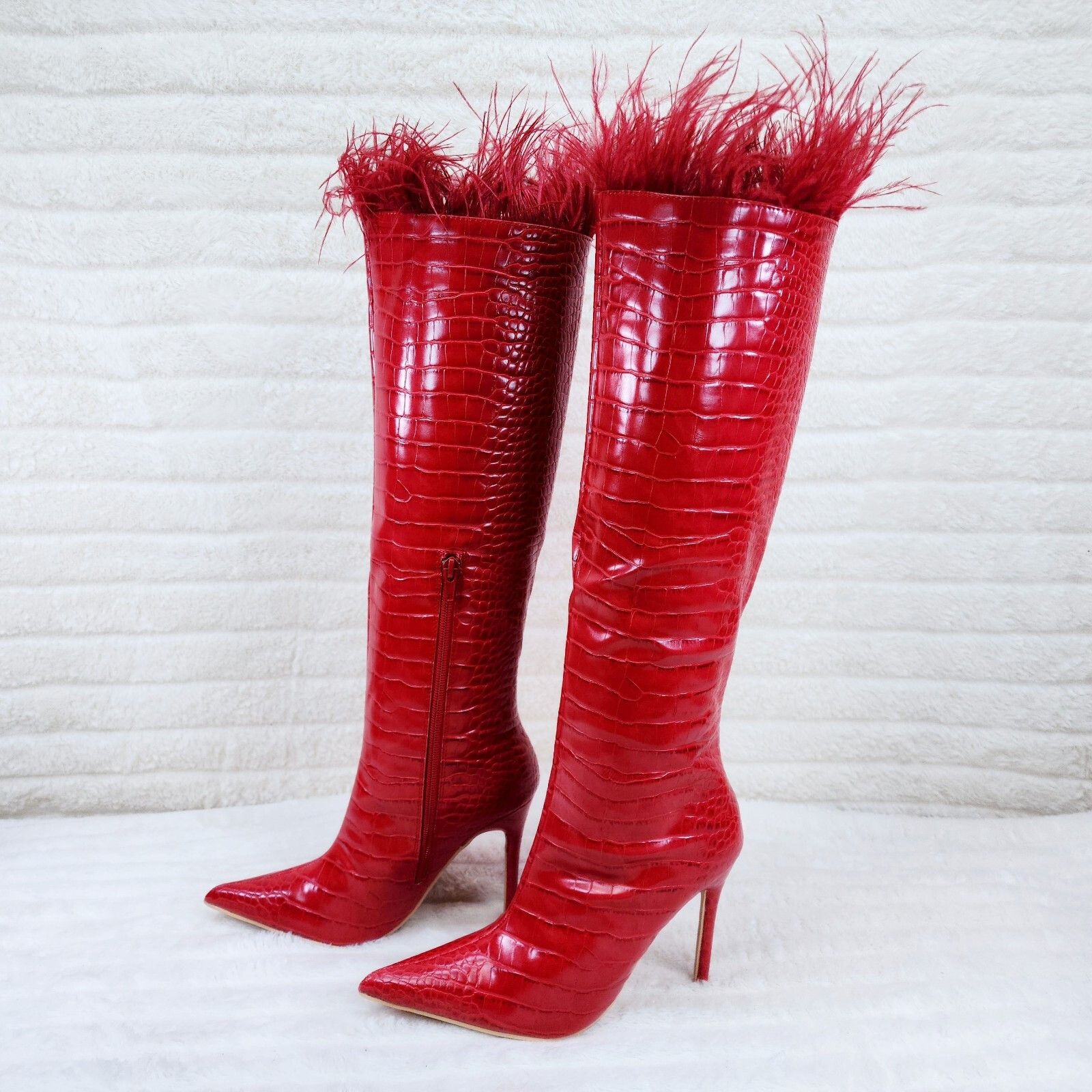 Other Flirty Red Snake Texture Knee High Heel Stiletto Boots Sexy Size US 7.5 / IT 37.5 - 4 Thumbnail