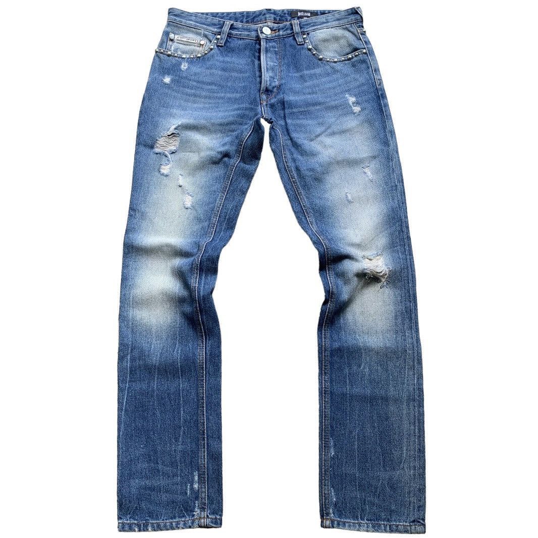 image of Archival Clothing x Just Cavalli Crash Slim Jeans in Blue, Men's (Size 31)