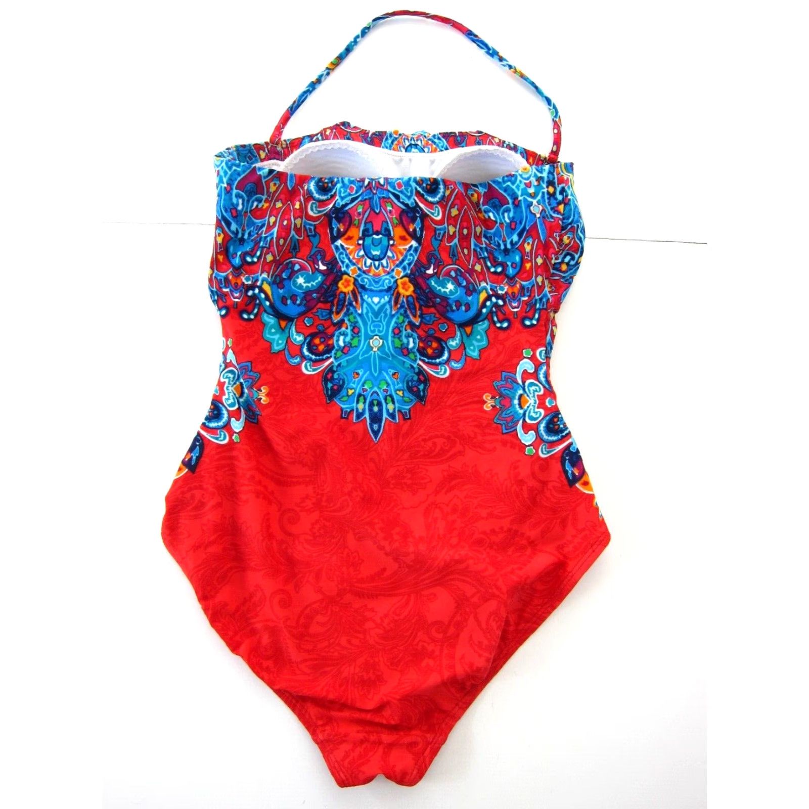 Ralph Lauren VINTAGE Ralph Lauren Green Label Red Blue Floral Paisley One Piece Halter Swimsuit 8 Size ONE SIZE - 2 Thumbnail
