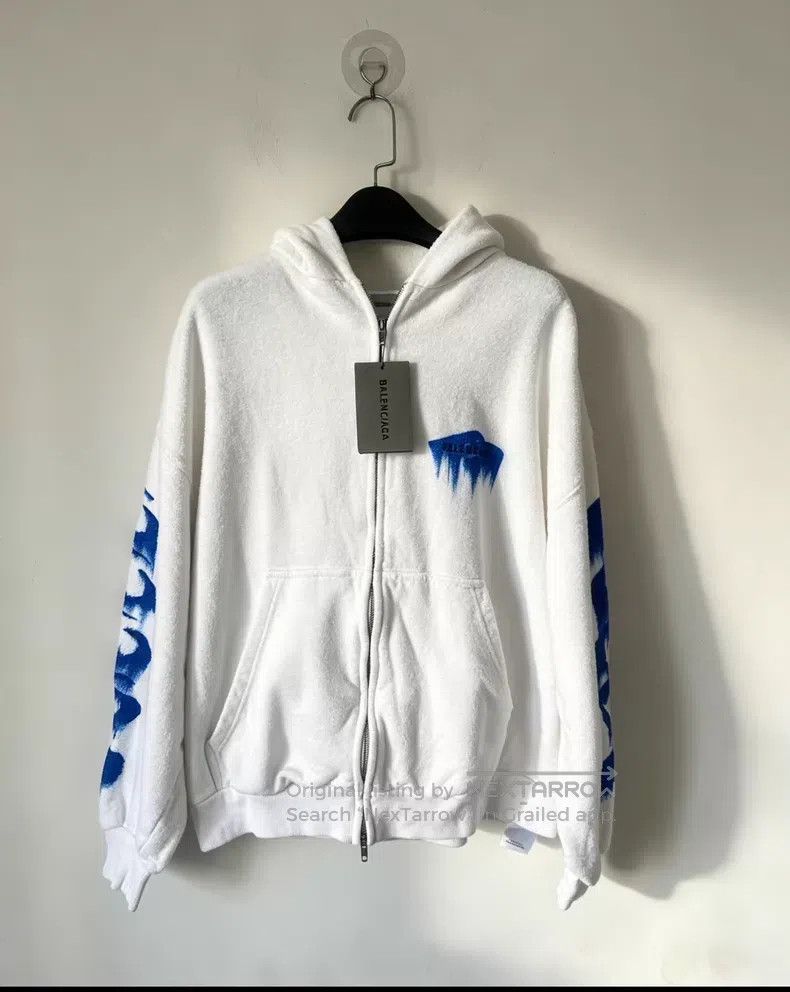 Balenciaga Balenciaga Blue dissolve logo print white hooded zip-up sw Size US S / EU 44-46 / 1 - 1 Thumbnail