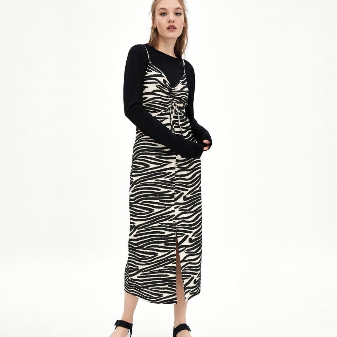 Designer Zara zebra midi body cut out dress 🦓 Size S / US 4 / IT 40 - 3 Thumbnail
