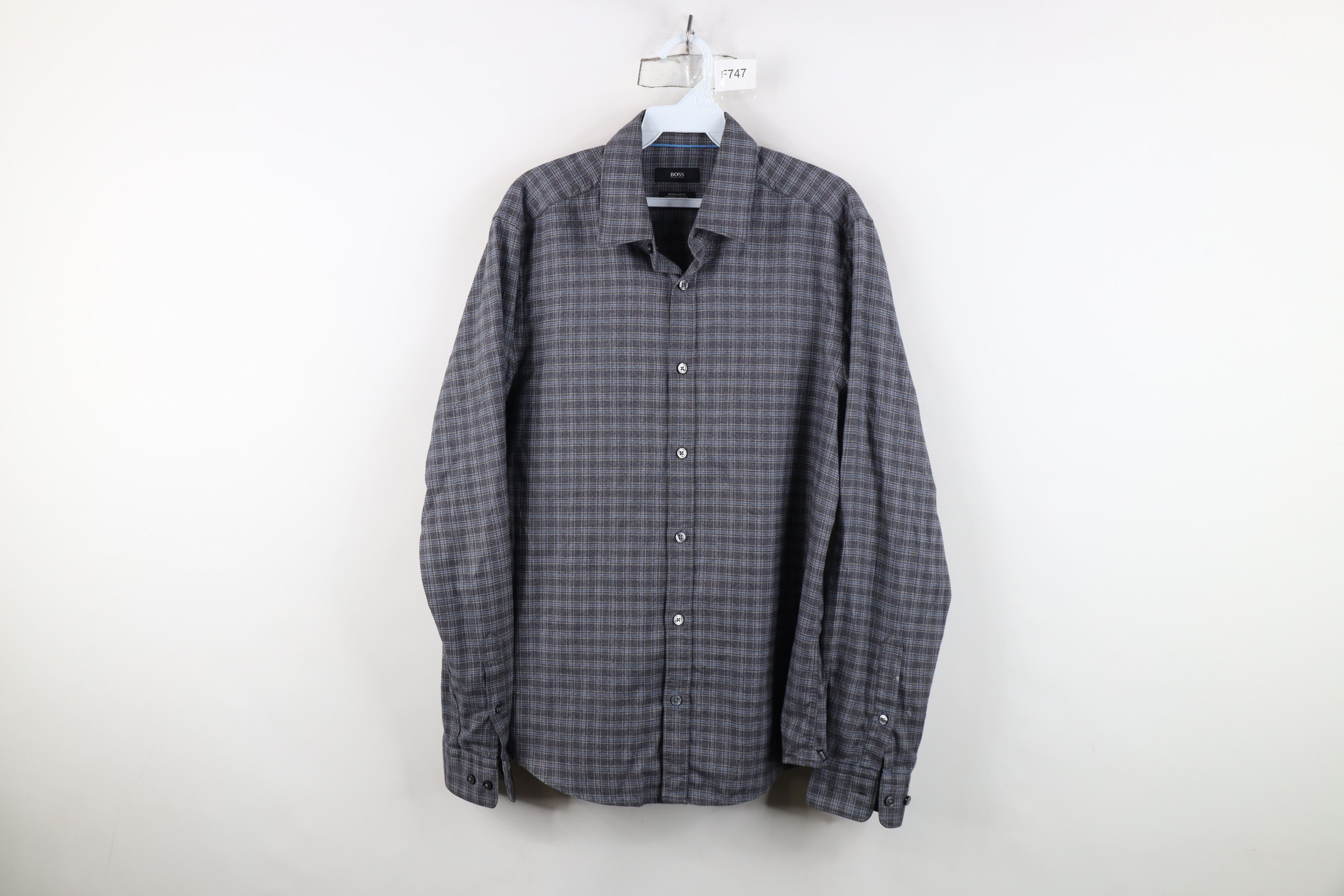 Hugo Boss Hugo Boss Regular Flannel Collared Button Shirt Gray Plaid Size US M / EU 48-50 / 2 - 1 Thumbnail