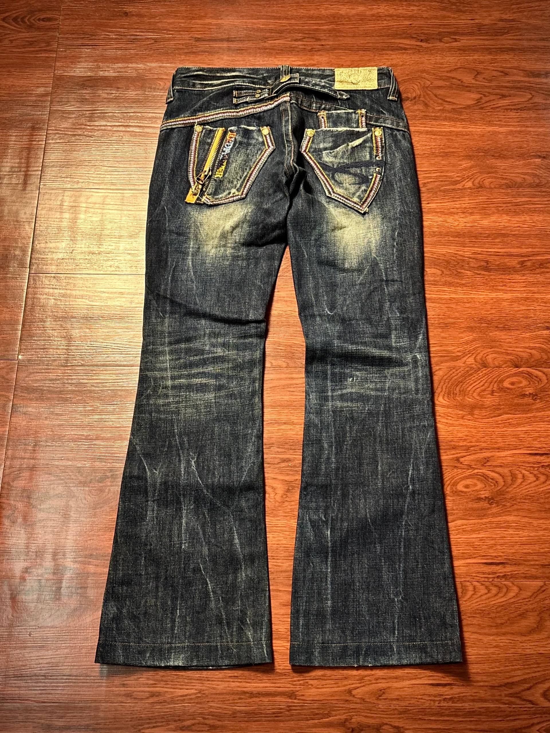 If Six Was Nine Vintage Y2K Red Pepper Stitch Flap Pocket Flare Denim Pants Size 30" / US 8 / IT 44 - 1 Thumbnail