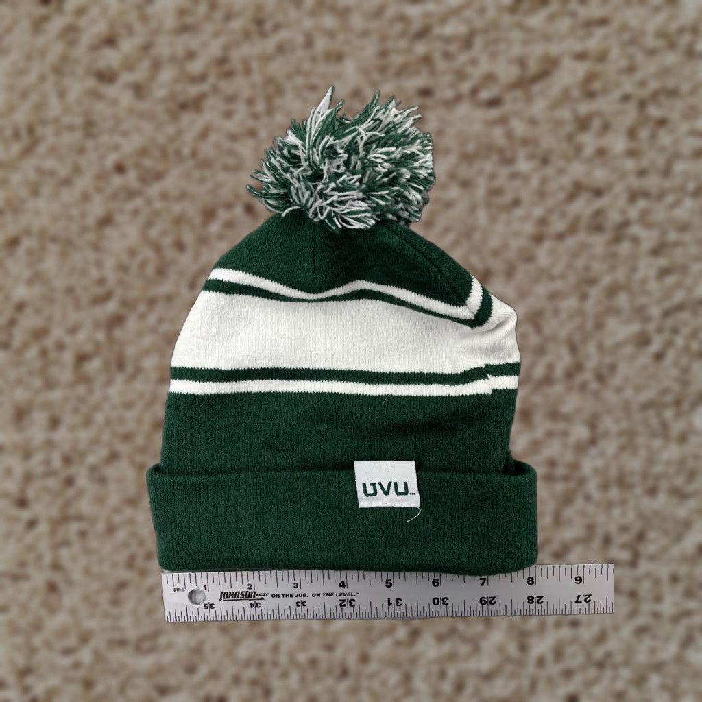 Vintage Utah Valley University Beanie Adult One Size Green Pom Knit Cotton Blend Size ONE SIZE - 1 Thumbnail
