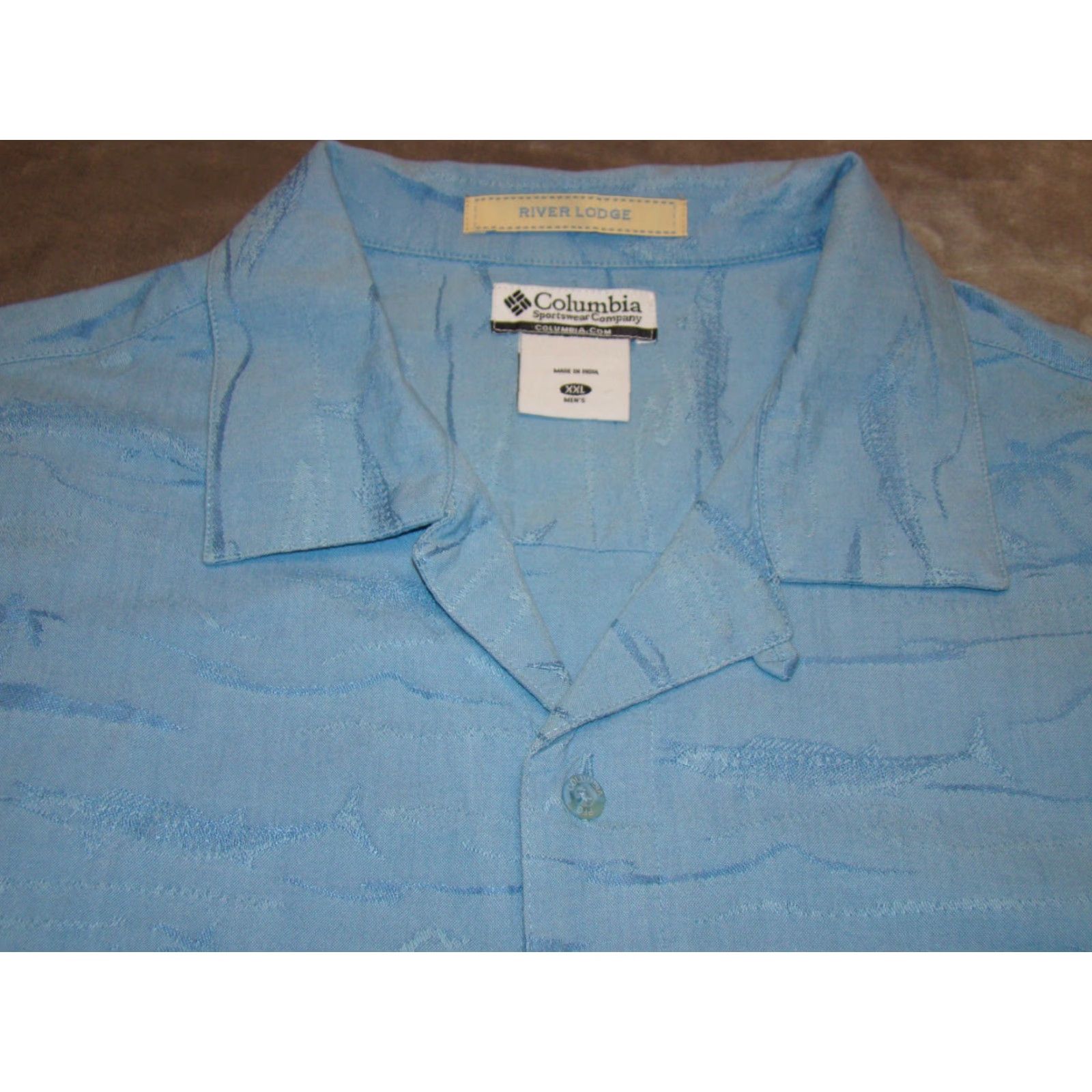 Vintage VINTAGE Columbia River Lodge Mens 2XL Blue Fish Embossed Button Short Sleeve Shirt Size US XXL / EU 58 / 5 - 4 Thumbnail