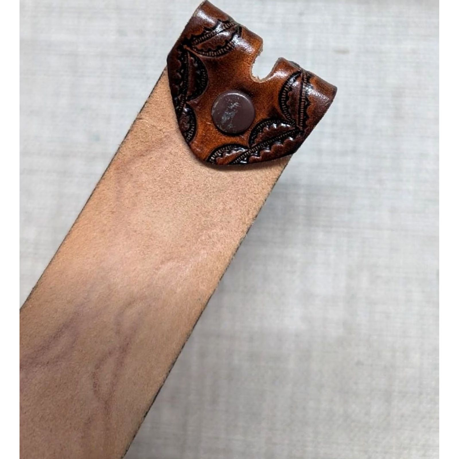 Vintage VINTAGE USA made TOOLED buckle belt western Geometric 38 brown Cowhide leather belt Mens Size 38 - 7 Thumbnail