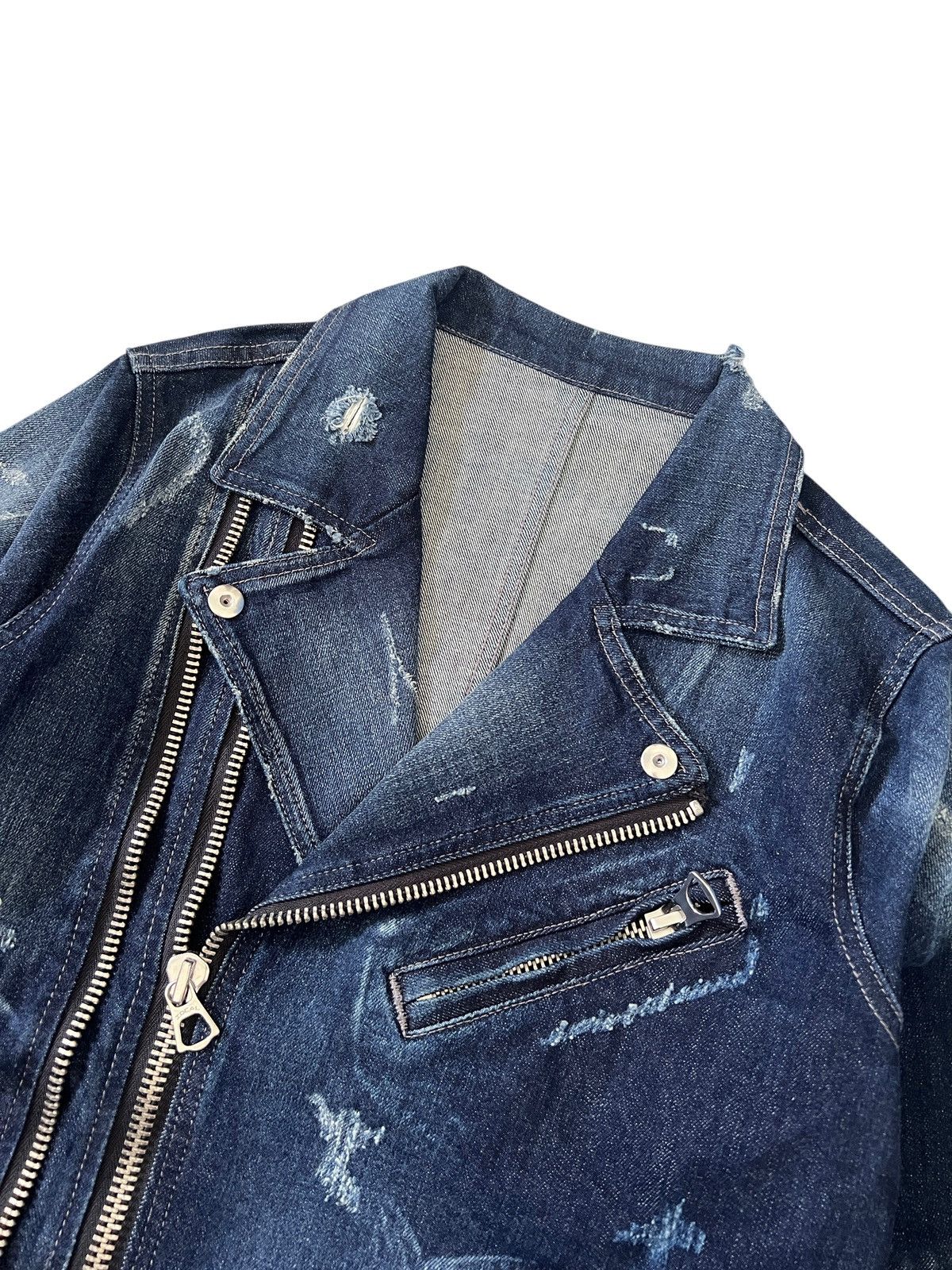 Japanese Brand Semantic Design Damaged Double Collar Denim Jacket Size US S / EU 44-46 / 1 - 3 Thumbnail