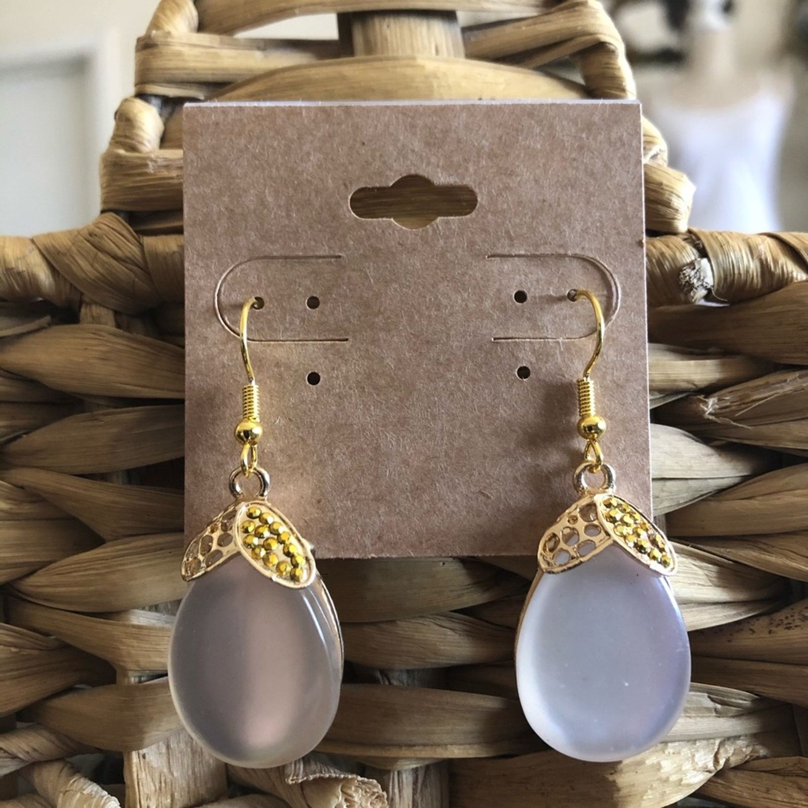 Jewelry Repurposed moon glow stone gold tone drop earrings Size ONE SIZE - 1 Thumbnail