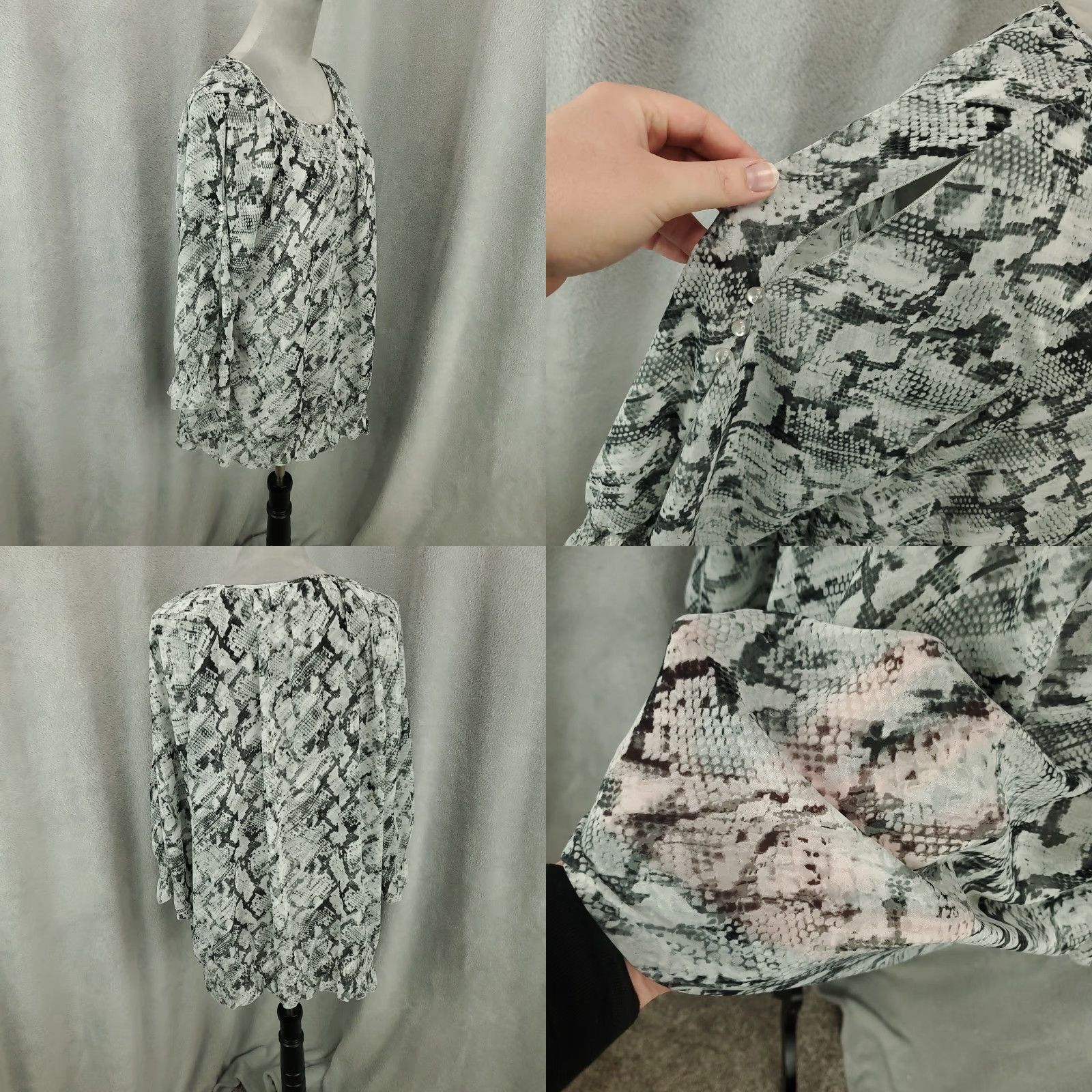 Vintage Chicos Top Womens XL Black White Snakeskin Print Sheer Cold Shoulder Snake Size XL / US 12-14 / IT 48-50 - 8 Thumbnail