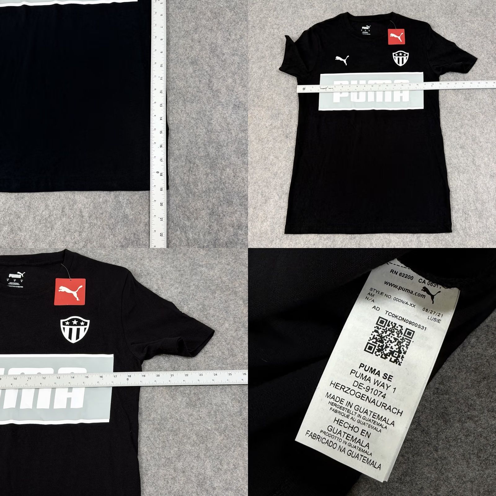 Puma Puma Soccer Shield Badge Sport Short Sleeve T-Shirt Mens Black Small Cotton Knit Shirt 38in Chest 28.5in Length Size US S / EU 44-46 / 1 - 8 Thumbnail