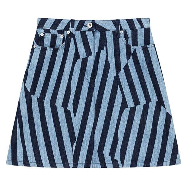 Kenzo o1g2r1mq1024 Striped Skirt in Blue & Navy Size 25" / US 0 / IT 36 - 1 Thumbnail