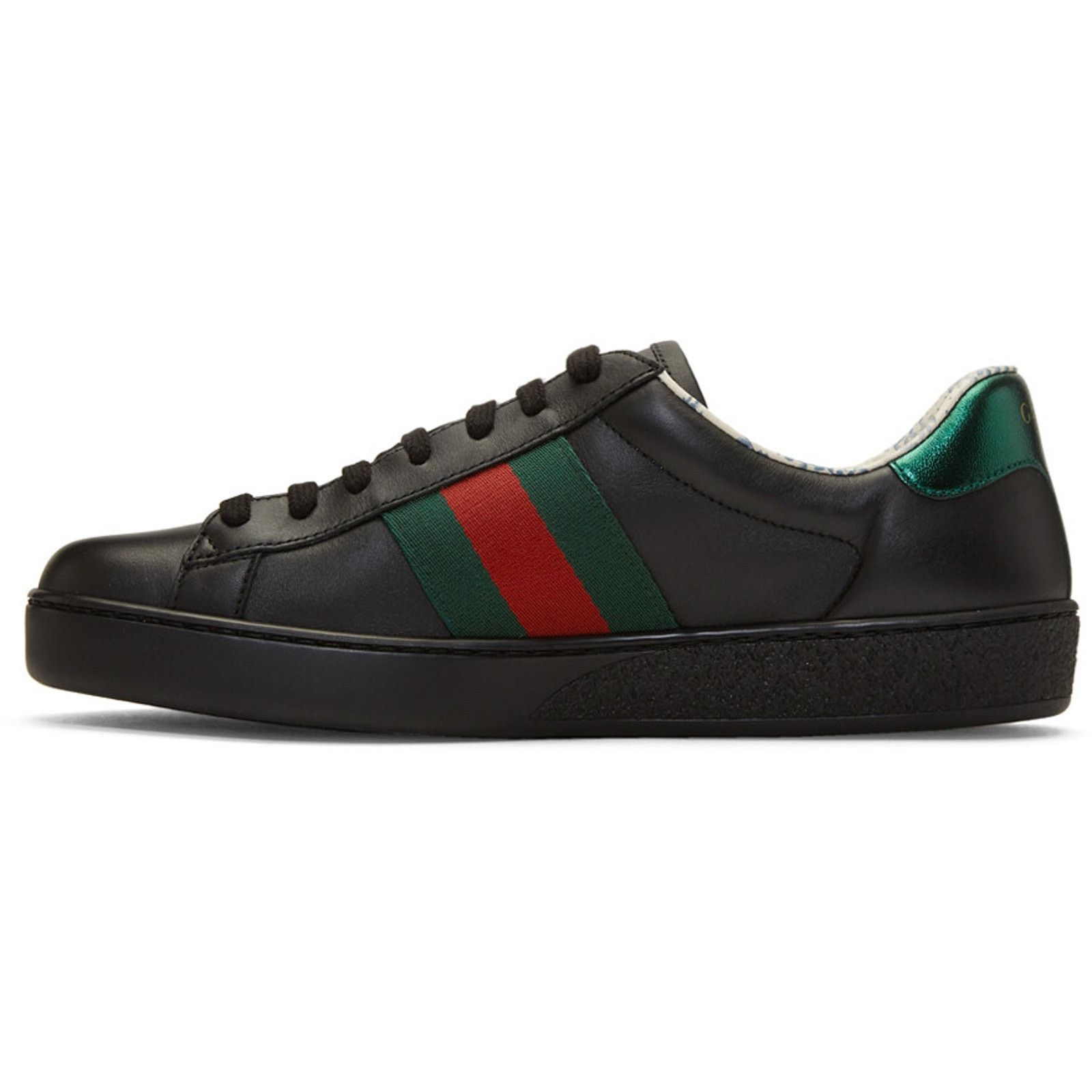Gucci Gucci Mens Black New Ace Guccy Leather Gold Flat Low Top Size US 11 / EU 44 - 7 Thumbnail