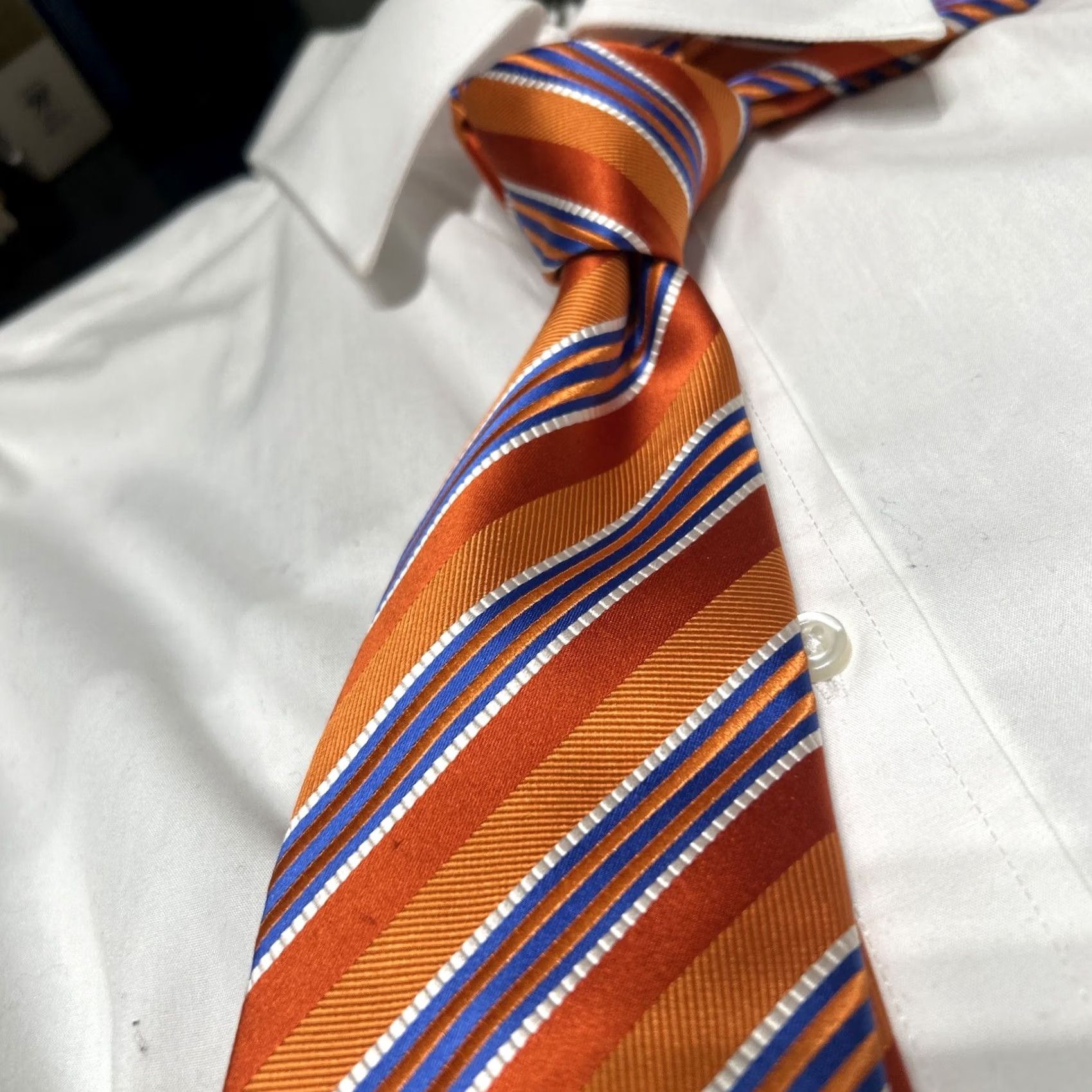 Countess Mara Countess Mara Executive Collection Silk Tie Necktie Orange Blue Stripe Men Tie Silk Necktie Size ONE SIZE - 2 Thumbnail