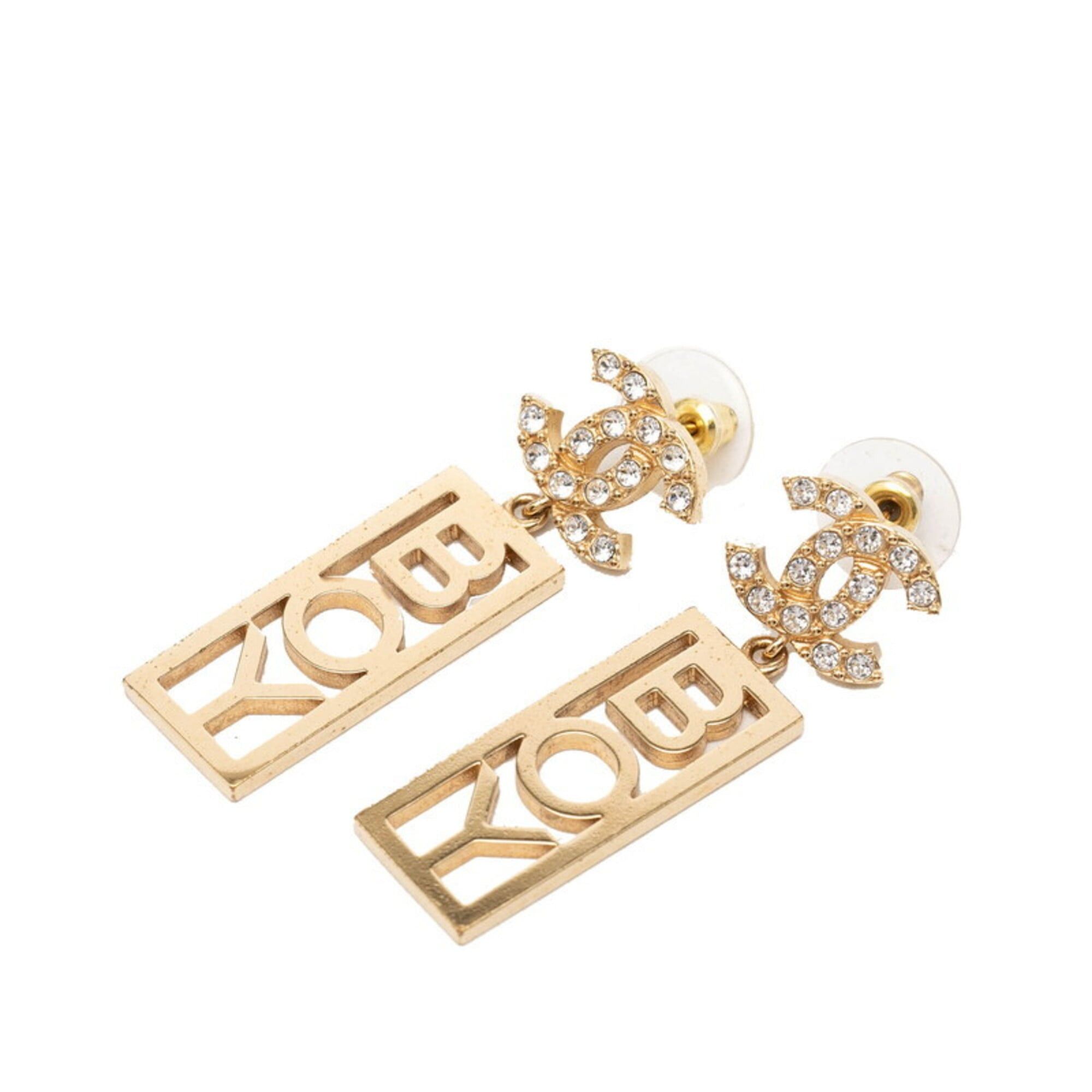 Chanel Chanel Coco Mark BOY Stud Swing Earrings, C22P Engraving, Gold Plated Rhinestones, Women's CHANEL Size ONE SIZE - 1 Thumbnail