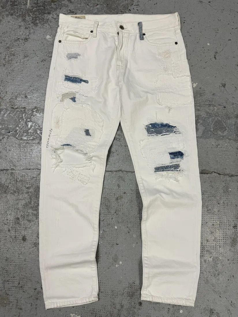 Designer × Polo Ralph Lauren × Vintage 2000s Ralph Lauren White Distressed Slim Denim Jeans Size US 32 / EU 48 - 1 Thumbnail