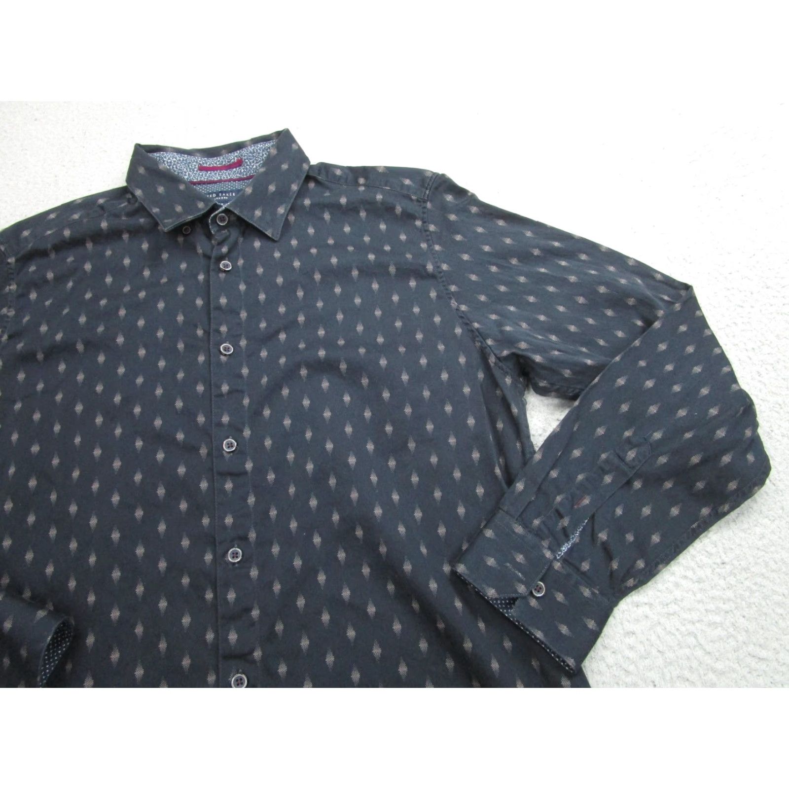 Ted Baker Ted Baker Shirt Mens XL Blue Geometric Pattern Button-Up Long Sleeve Classic Business Casual Size US XL / EU 56 / 4 - 2 Thumbnail