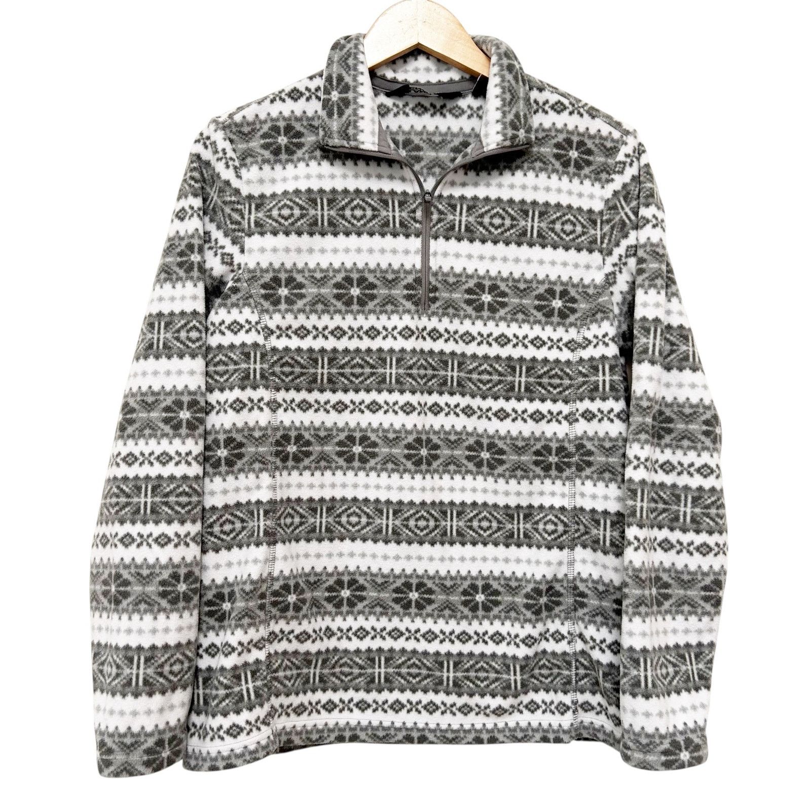 Lands' End Lands End Gray White Fair Isle Fleece Quarter Zip Sweater M Size M / US 6-8 / IT 42-44 - 1 Thumbnail