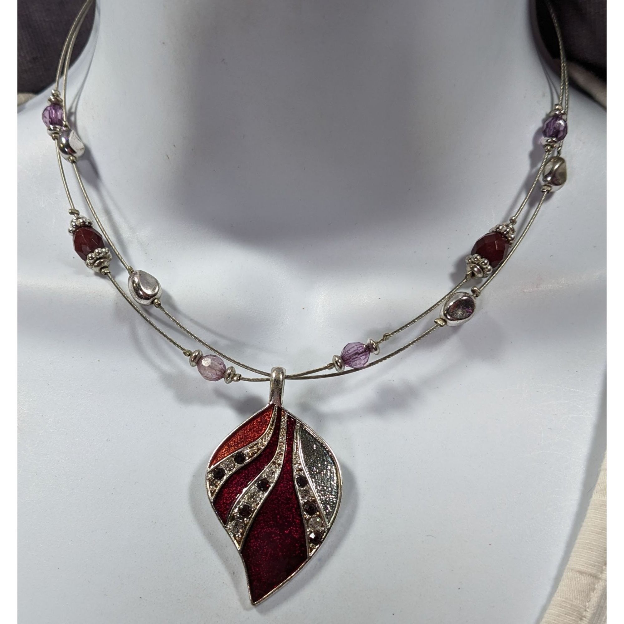 Kenneth Cole Kenneth Cole Fantasy Glam Red And Silver Tone Leaf Pendant F Size ONE SIZE - 2 Thumbnail