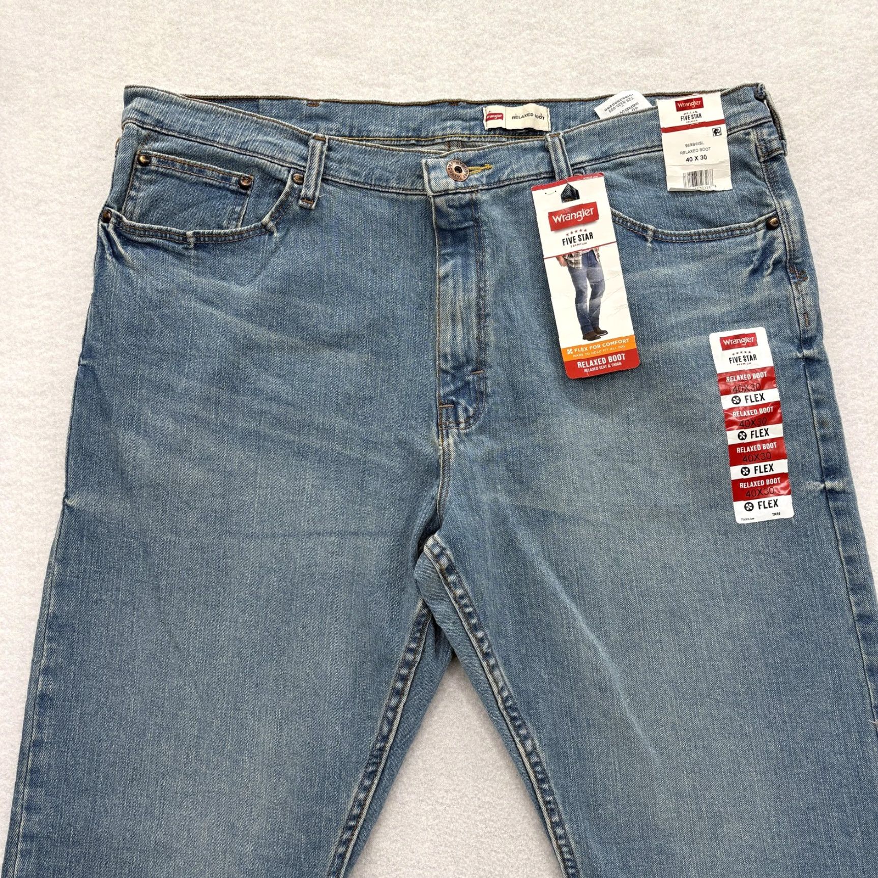 Wrangler Wrangler Five Star Premium Jeans Mens 40x30 Blue Relaxed Boot Flex Stretch Denim Jeans Size US 40 / EU 56 - 2 Thumbnail