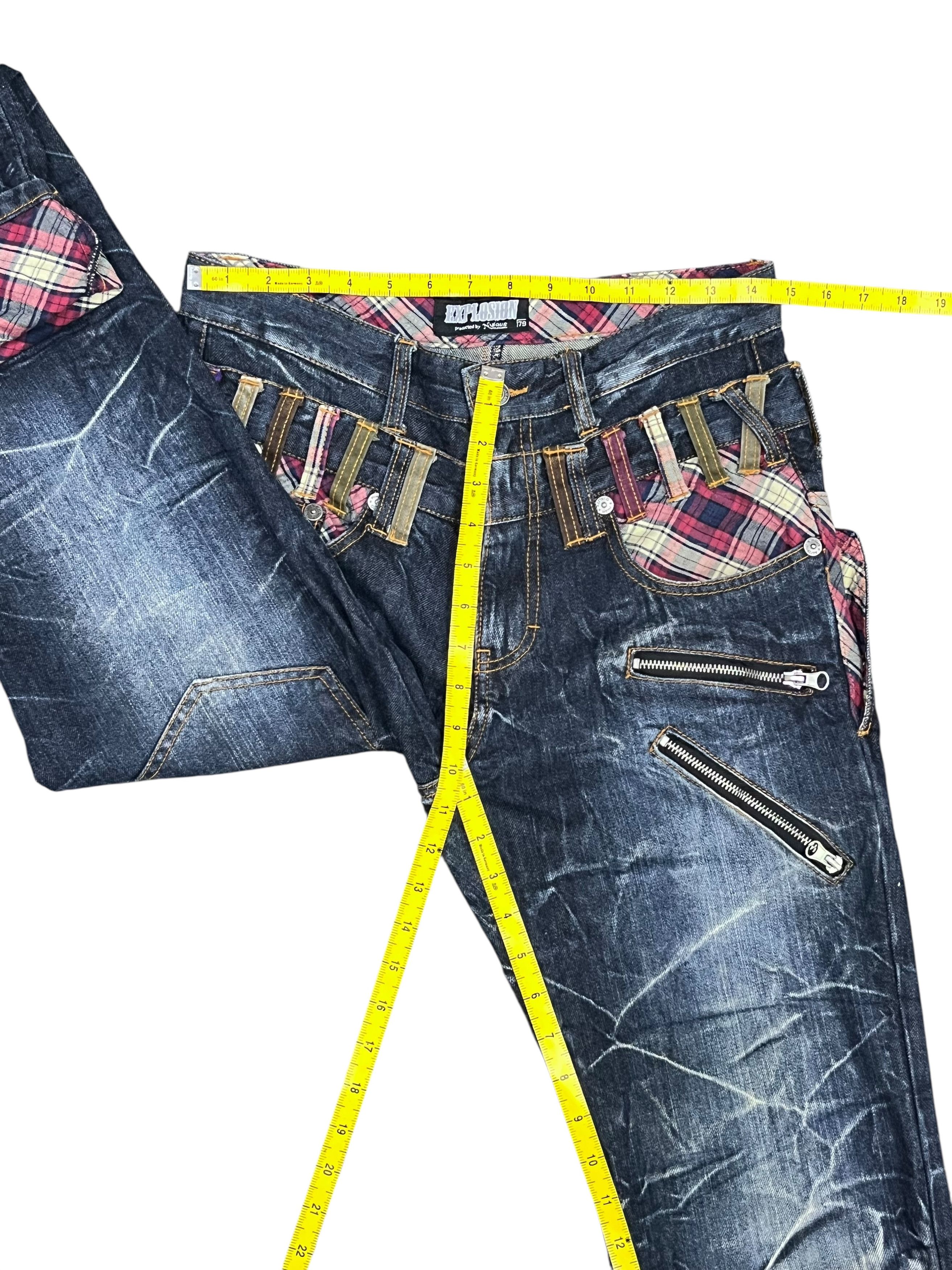 Japanese Brand 🔥FYE EXPLOSION ACID WASH Double Waist Half Flap Back Jeans Size US 29 - 14 Thumbnail