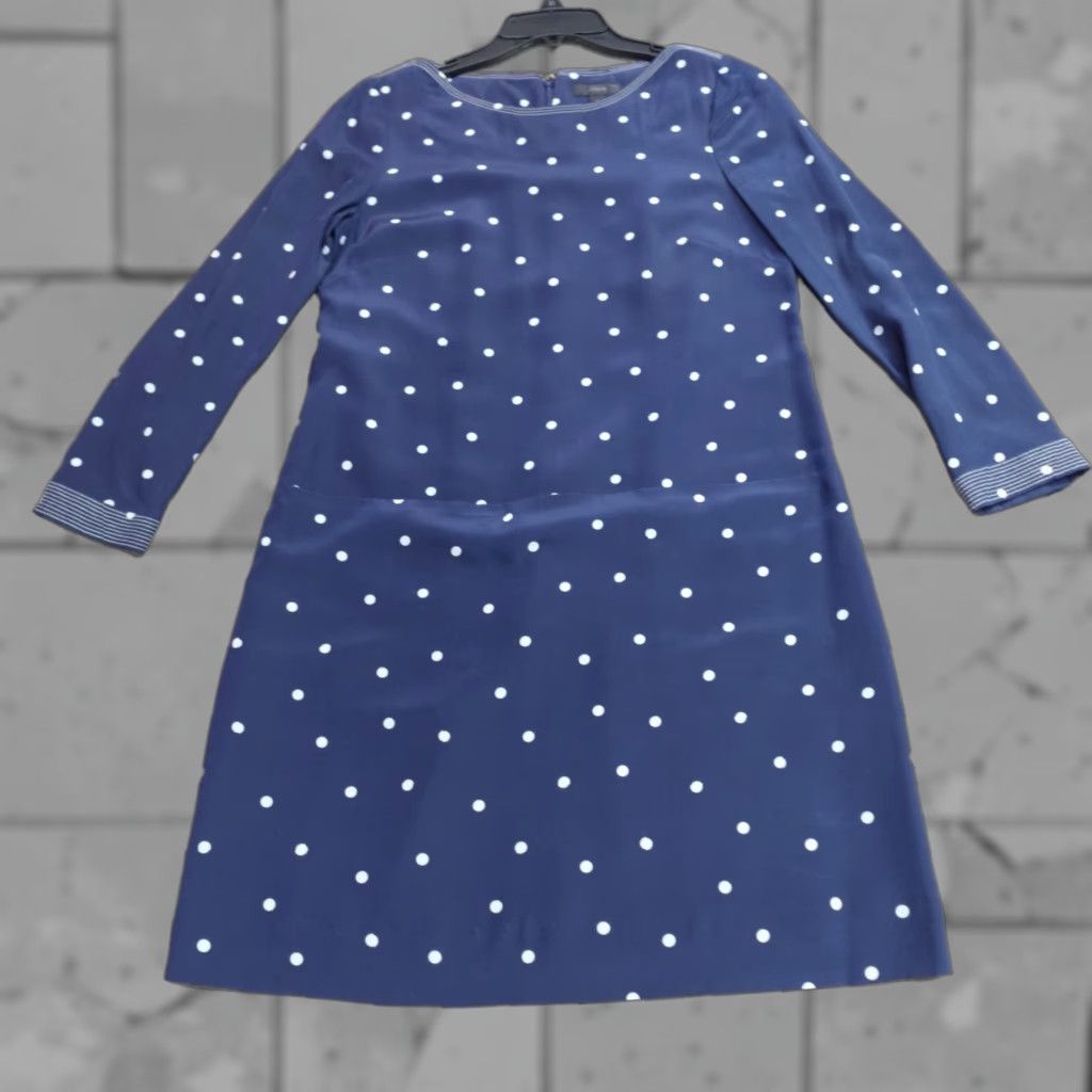 J.Crew J.CREW Dress Blue Polka Dot Silk Lined Shift 2 Womens Knee Length 3/4 Sleeve Collared Zip Vintage No Size XS / US 0-2 / IT 36-38 - 1 Thumbnail