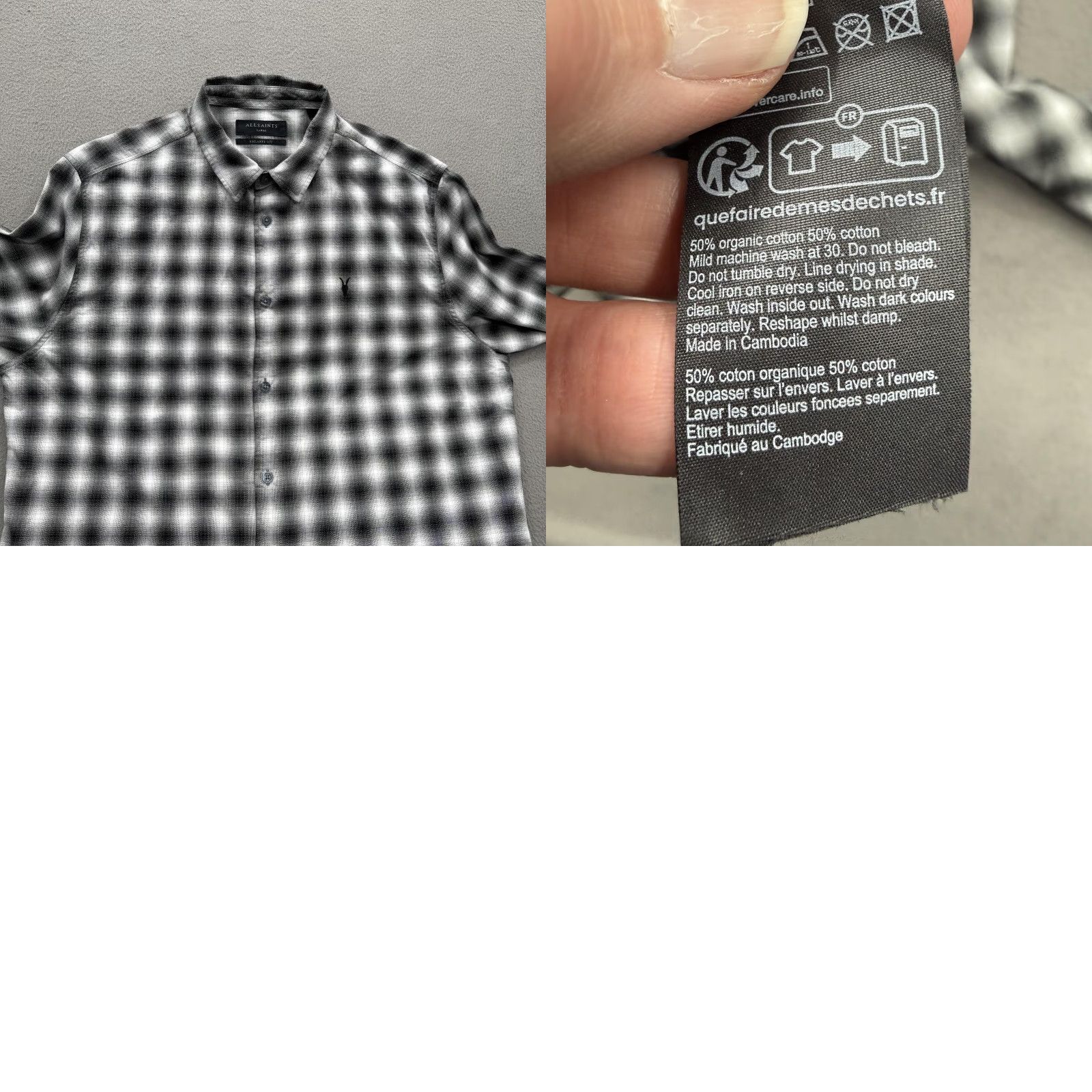 Allsaints AllSaints Shirt Mens Large Gray Check Flannel Relaxed Fit Button Up Casual Size US L / EU 52-54 / 3 - 8 Thumbnail