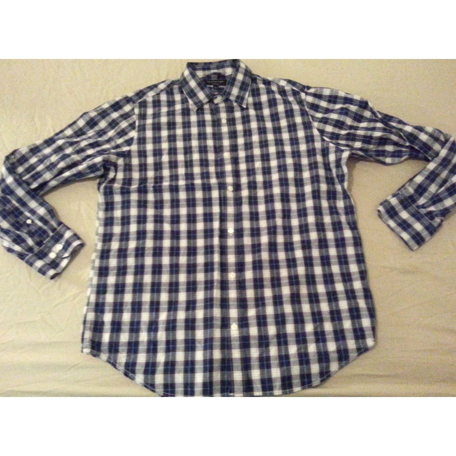 Banana Republic VINTAGE Banana Republic Dress Shirt Blue Plaid Cotton Long Sleeve L Mens Shirt Size 42R - 2 Thumbnail