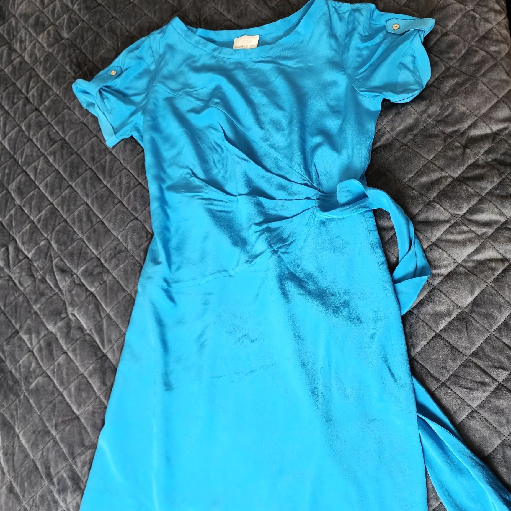 Donna Morgan Donna Morgan Dress Blue Size 8P Short Sleeve Knee Length Fit & Flare Waist Tie Size 30" / US 8 / IT 44 - 6 Thumbnail