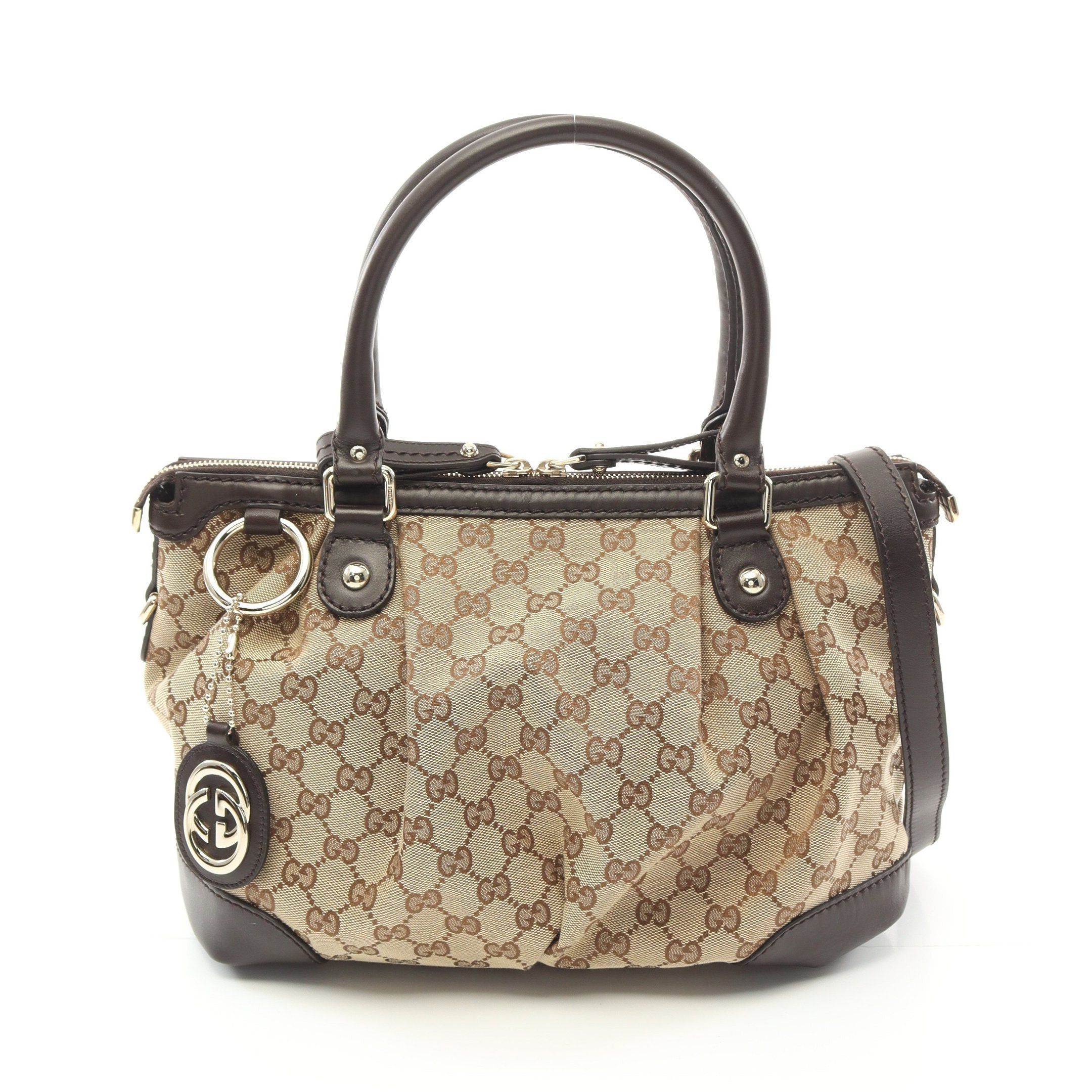 Gucci Gucci Sukey Gg Canvas Handbag Leather Beige Dark Brown Size ONE SIZE - 1 Thumbnail