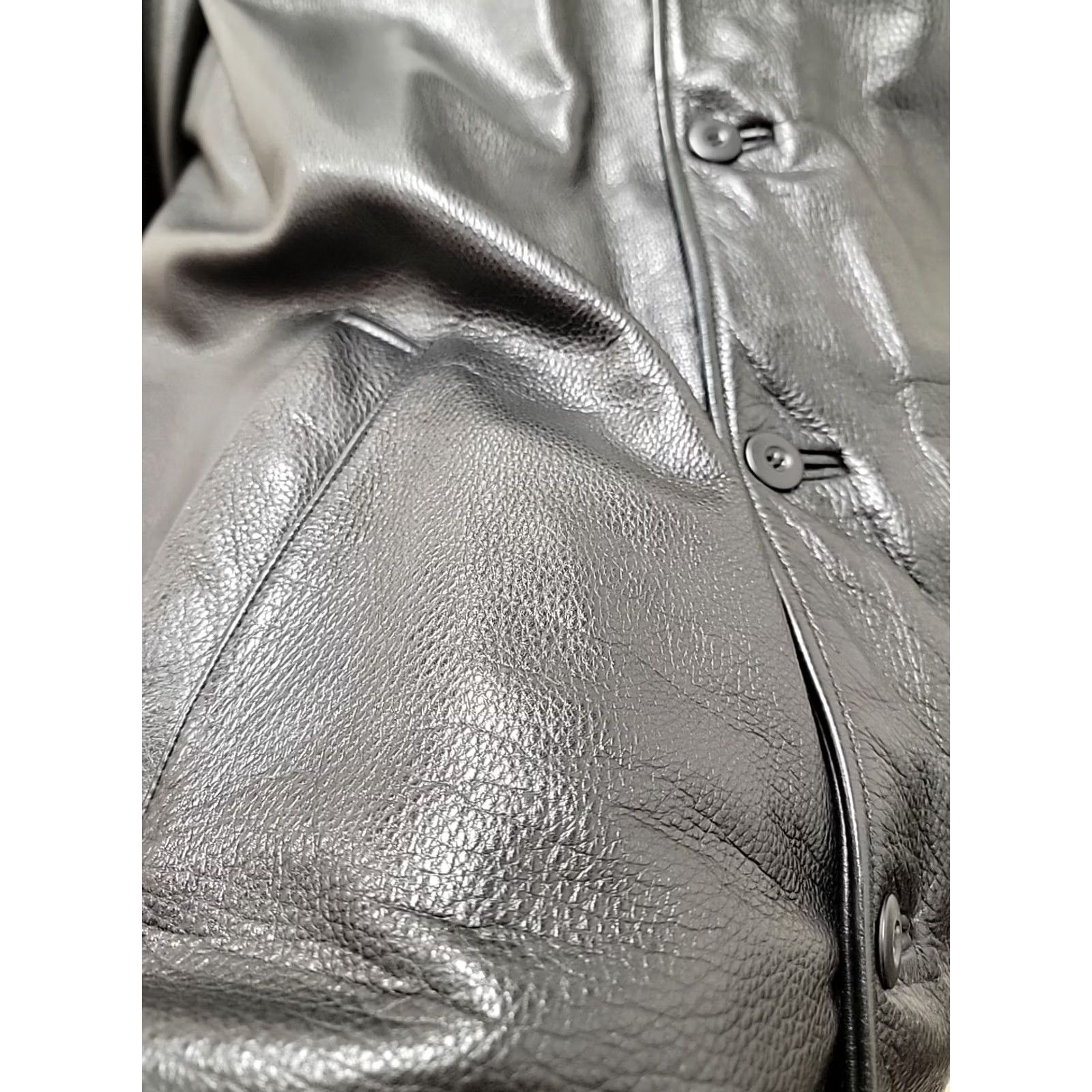 Vintage VINTAGE Wilsons/M. Julian Jacket Mens L Black Leather Overcoat Mid-Length Button Collar Heavy Weight Regular Long Sleeve Chest 26 Length 35 DJN Size US L / EU 52-54 / 3 - 3 Thumbnail