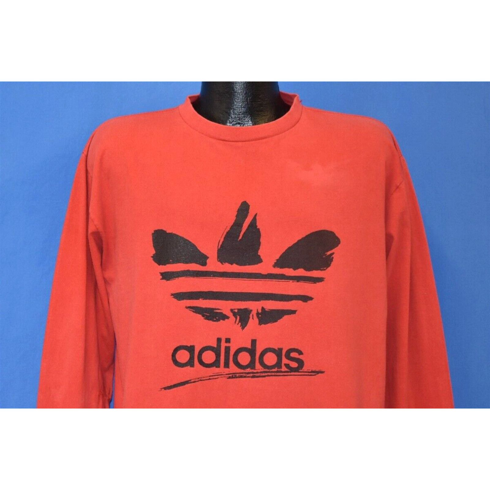 Image of Vintage 80's Adidas Trefoil Logo Red Black Long Sleeve Long sleeve Usa Made T-Shirt XL in White