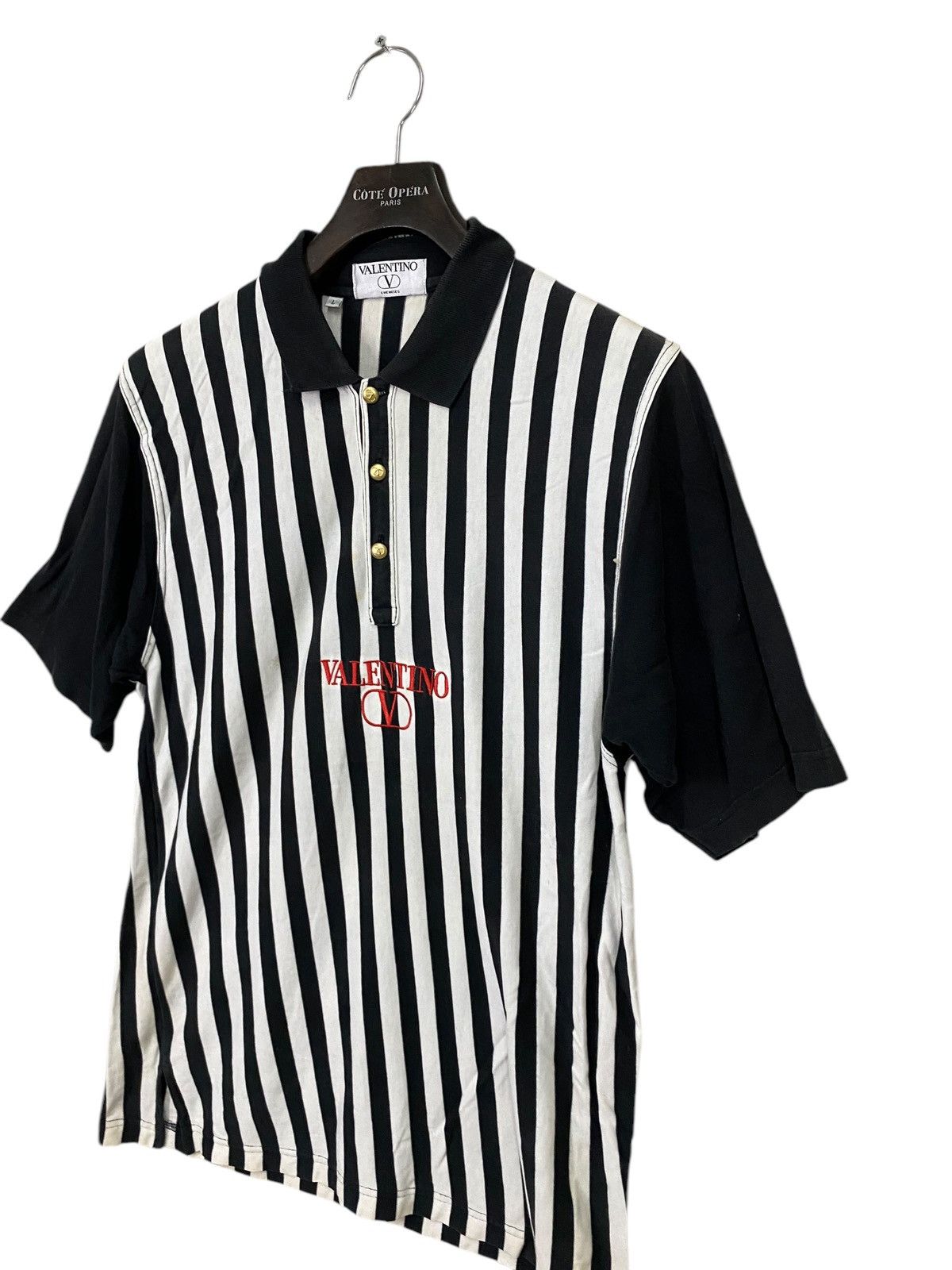 Valentino × Vintage Vintage 90s valentino striped polo shirt center logo Size US L / EU 52-54 / 3 - 2 Thumbnail