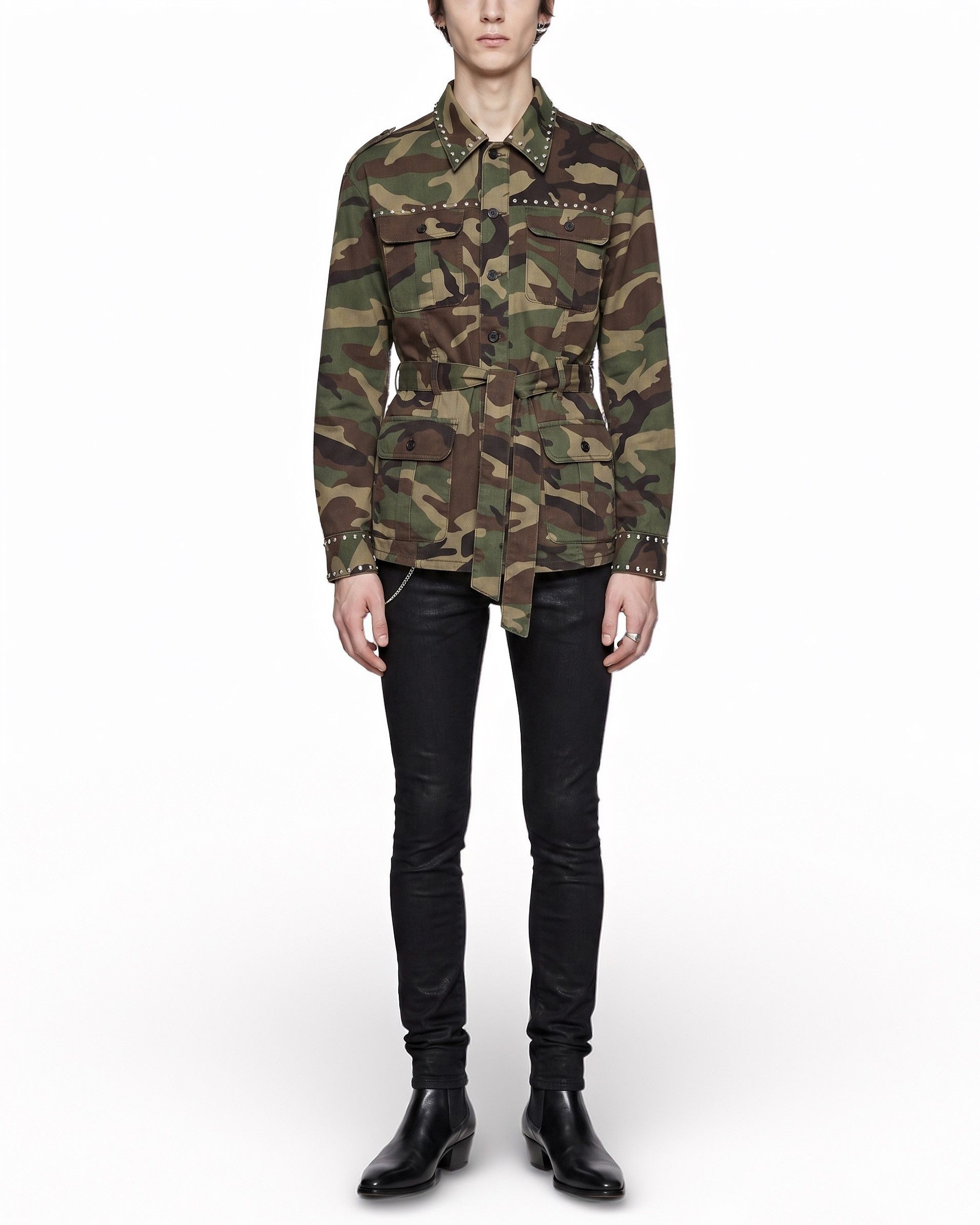 Hedi Slimane × Saint Laurent Paris Hedi Slimane Studded Camouflage Military Jacket Size US S / EU 44-46 / 1 - 1 Thumbnail