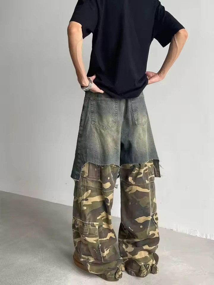 Japanese Brand Ropa Y2K Grunge Camouflage Patchwork Baggy Stacked Jeans Size US 26 / EU 42 - 2 Thumbnail