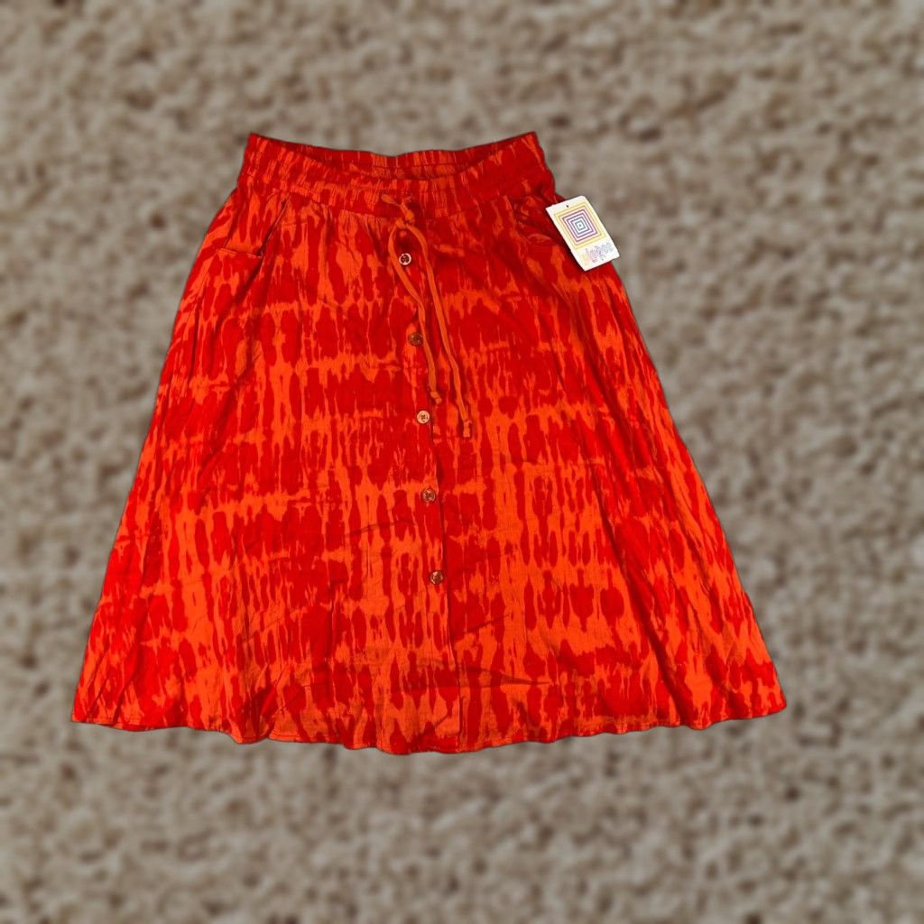 Vintage LuLaRoe Skirt Women Small Orange Striped Rayon Blend Casual Drawstring Pocket Long Womens Size 28" / US 6 / IT 42 - 1 Thumbnail