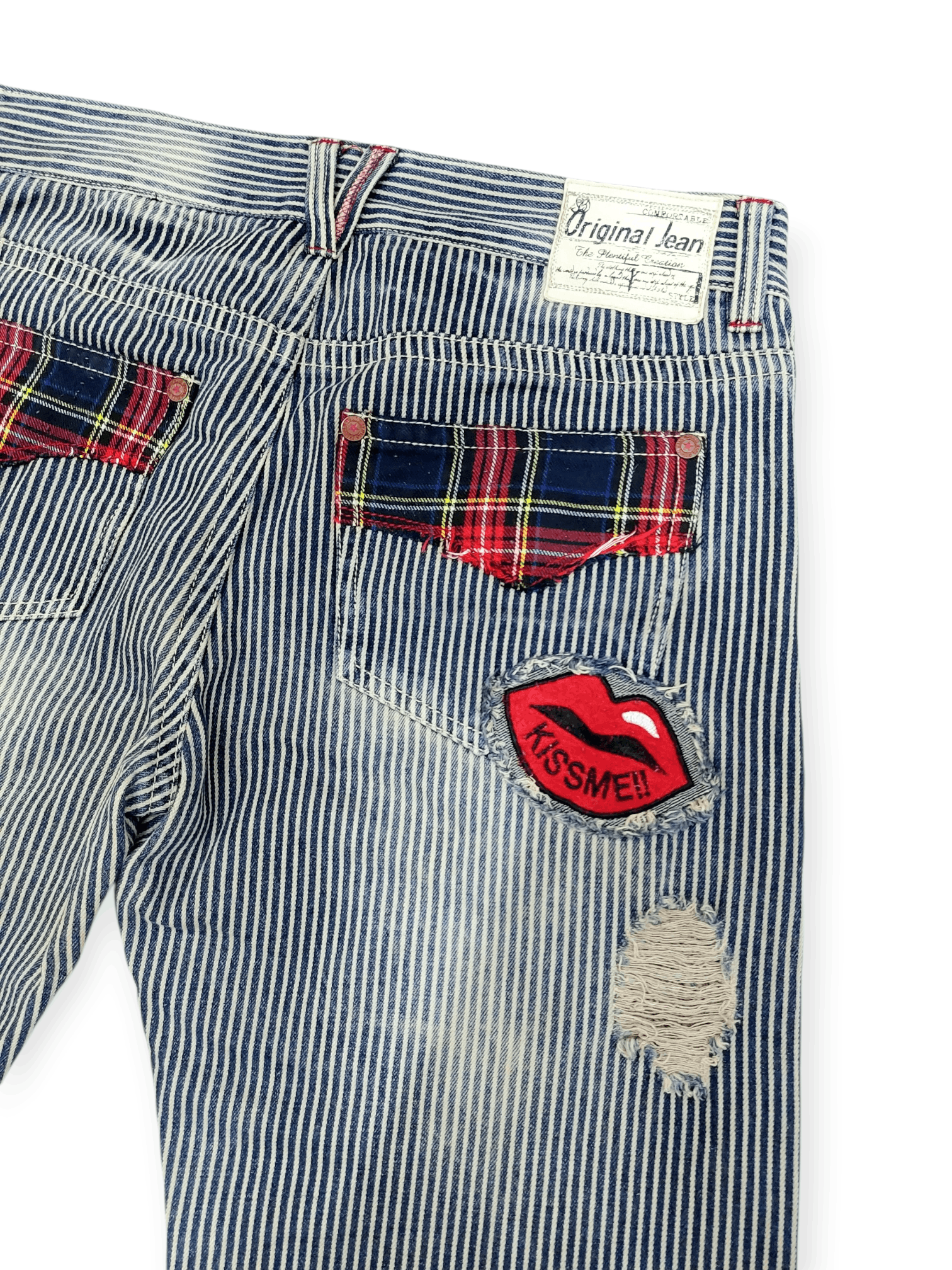 If Six Was Nine Y2K Patchwork Hickory Stripe Baggy Original Jeans Size US 35 - 13 Thumbnail