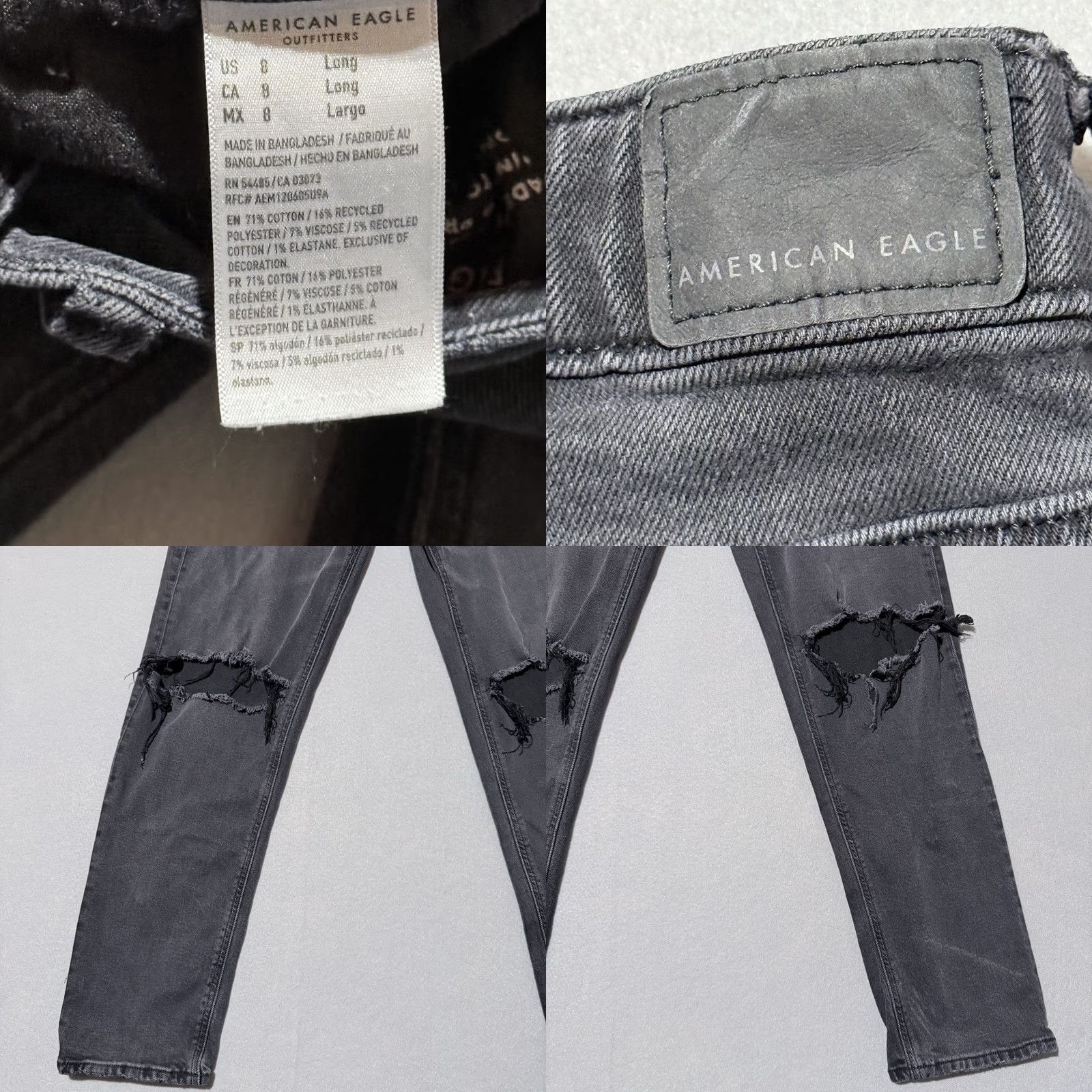 American Eagle Outfitters American Eagle Skinny Jeans Women Gray Denim Distress Stretch - 8 Long Size 30" / US 8 / IT 44 - 8 Thumbnail