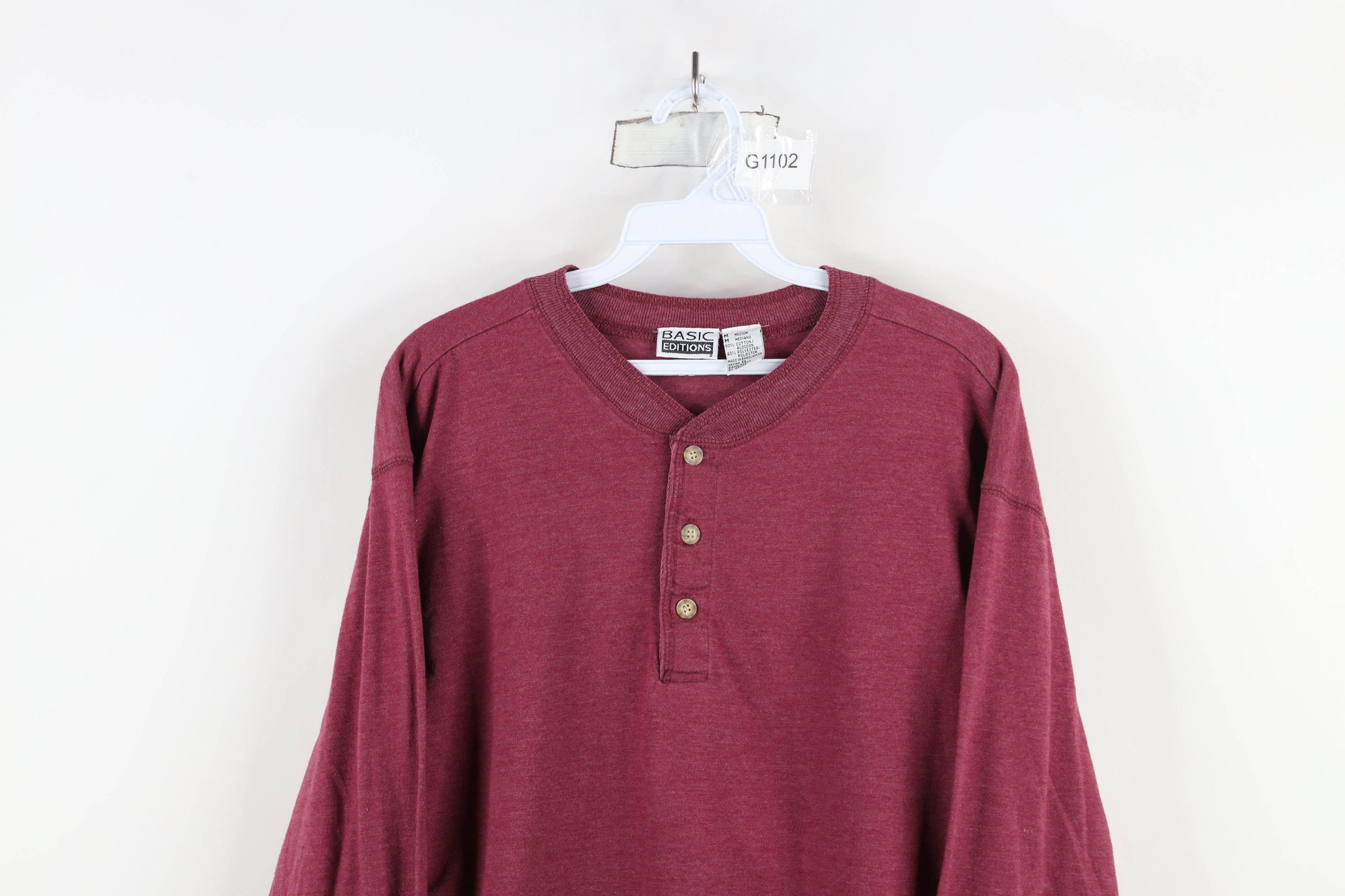 Vintage Vintage 90s Streetwear Blank Long Sleeve Henley T-Shirt Red Size US M / EU 48-50 / 2 - 2 Thumbnail