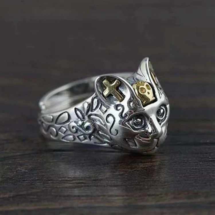Jewelry Vintage Retro Style Cat's head adjustable ring Size ONE SIZE - 4 Thumbnail