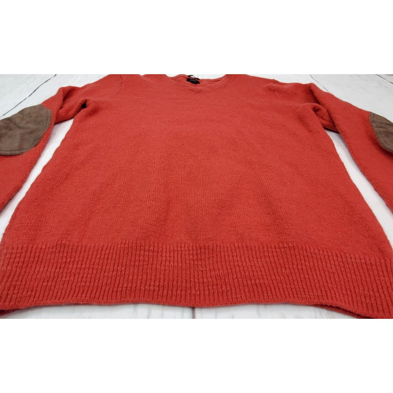 J.Crew J. Crew Merino Wool V-Neck Sweater Women L Slim Fit Pullover Elbow Patches Red, Kn: Pullover, Solid, Wool, 100% Merino, Winter/Fall, Casual, WomenS Size L / US 10 / IT 46 - 2 Thumbnail