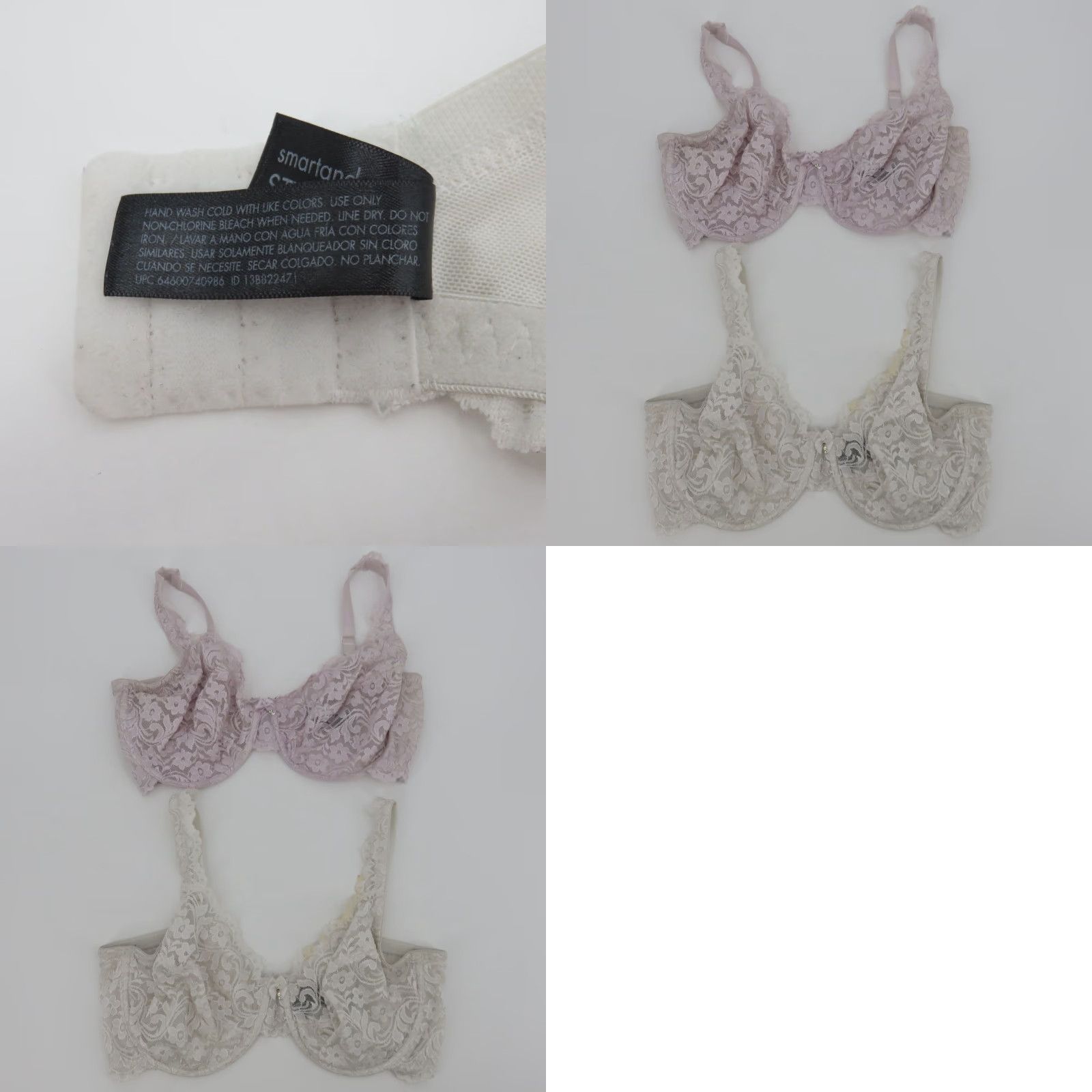 Vintage Smart & Sexy Bra 38DD Purple White Underwire Lace Unlined Style SA964 Lot of 2 Size ONE SIZE - 10 Thumbnail
